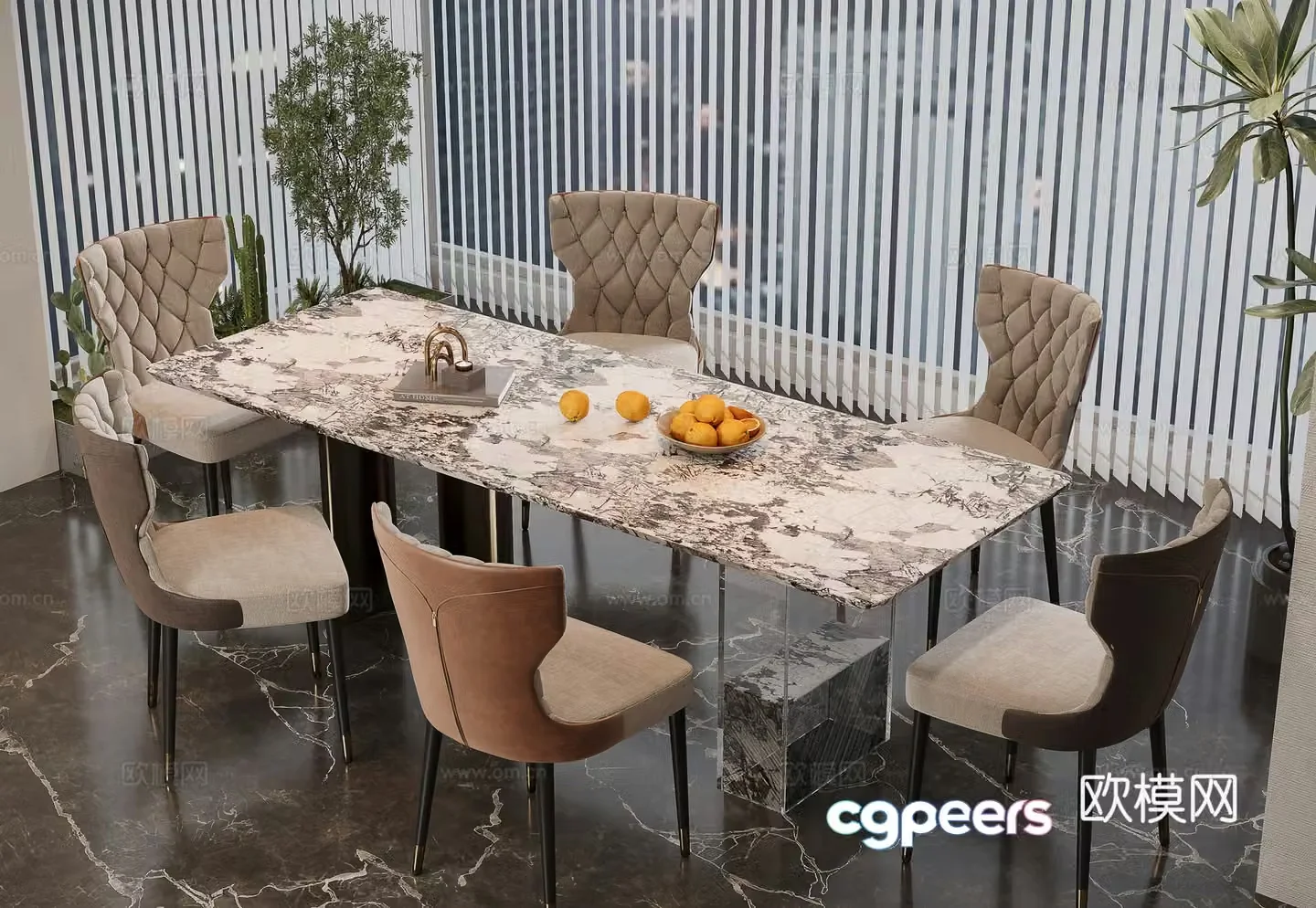 Modern dining table and chairs 3d model