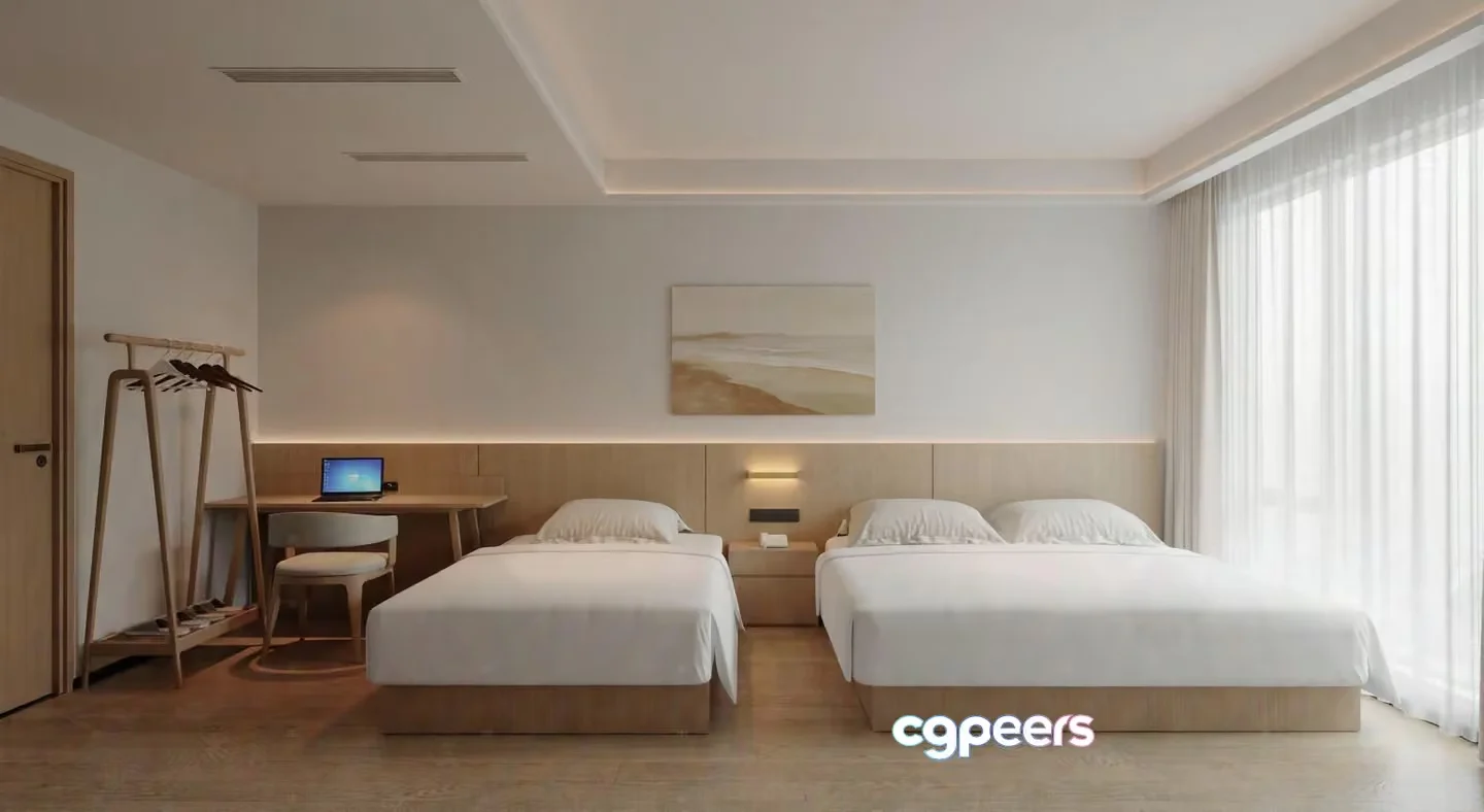 Modern Hotel Room 3D Model – 1091 – VRAY Render