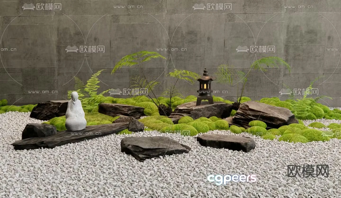 Landscape stones moss terrain courtyard sketch 3d model