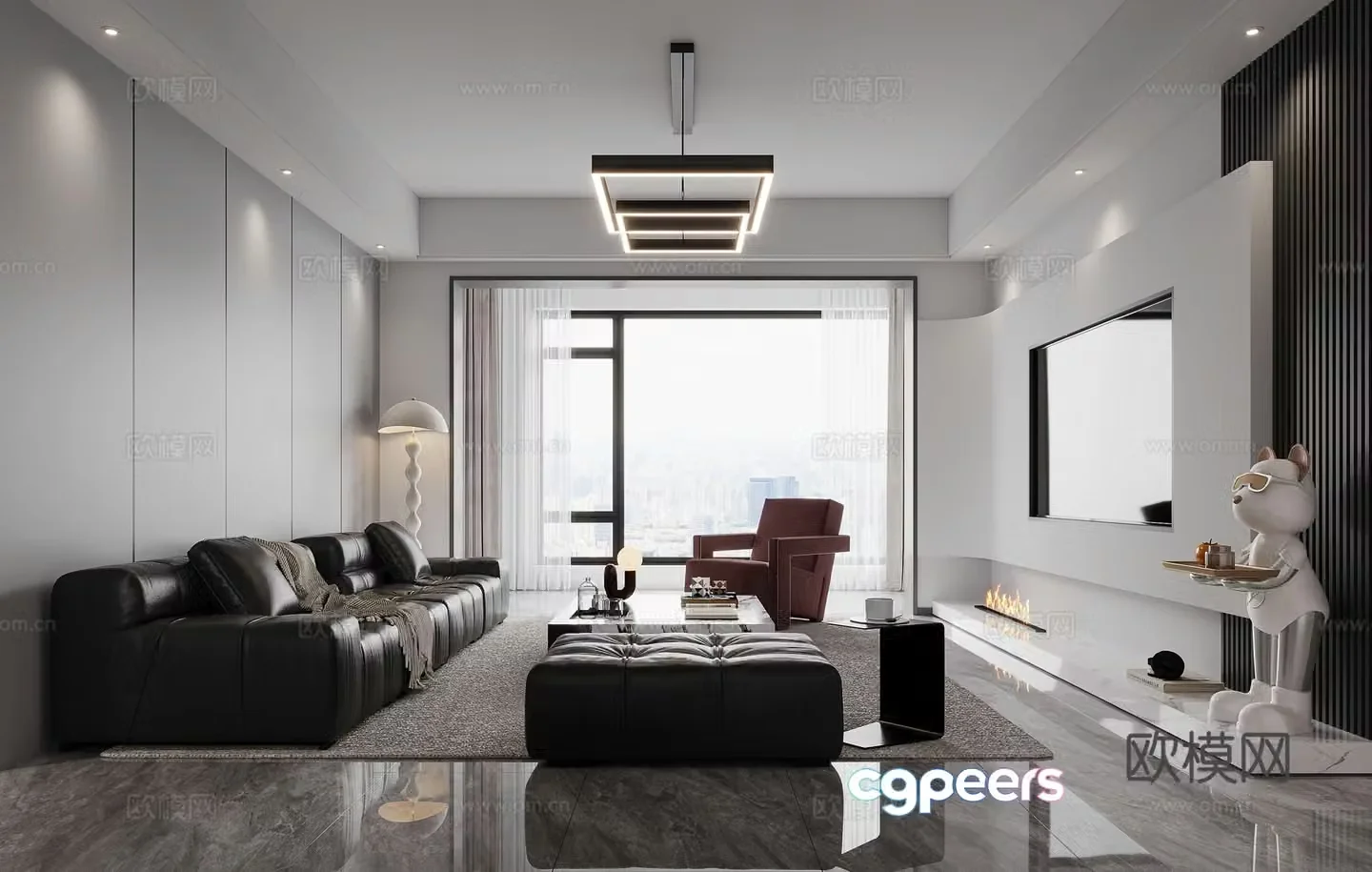 Modern black white and gray living room sofa coffee table combination main light 3D model