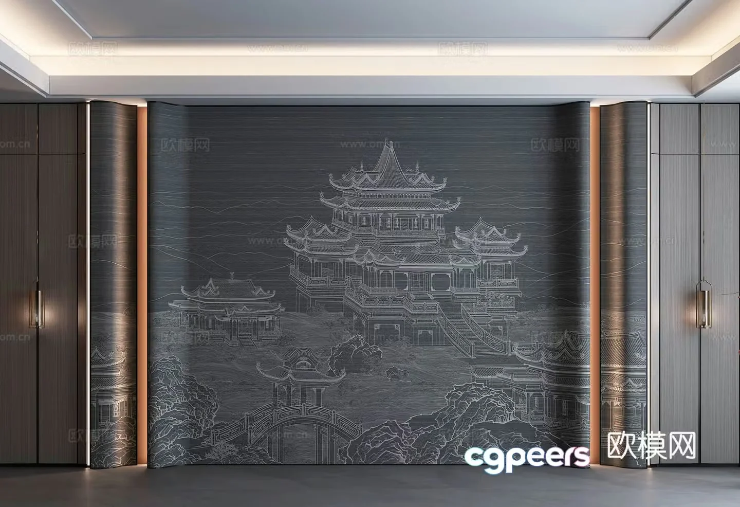 New Chinese style background wall 3d model