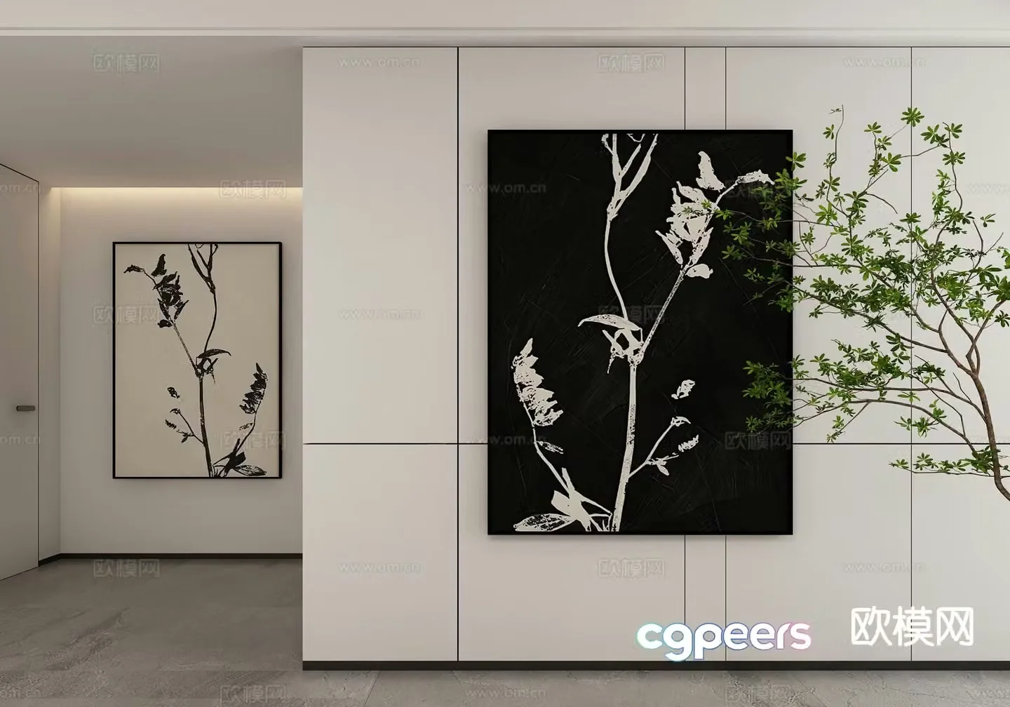 Modern art painting black and white painting decorative painting 3d model
