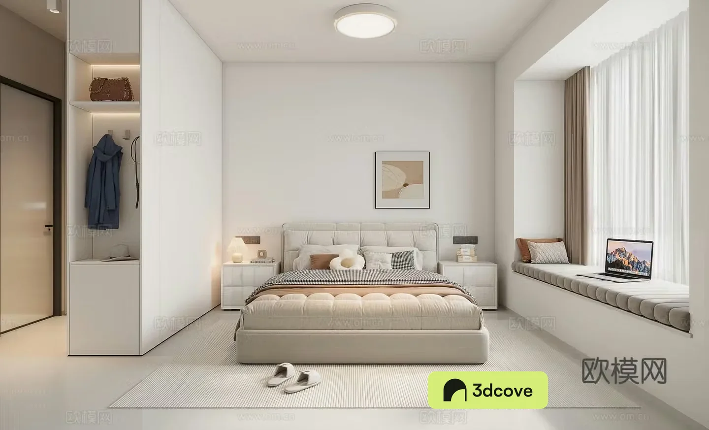 Modern minimalist creamy bedroom