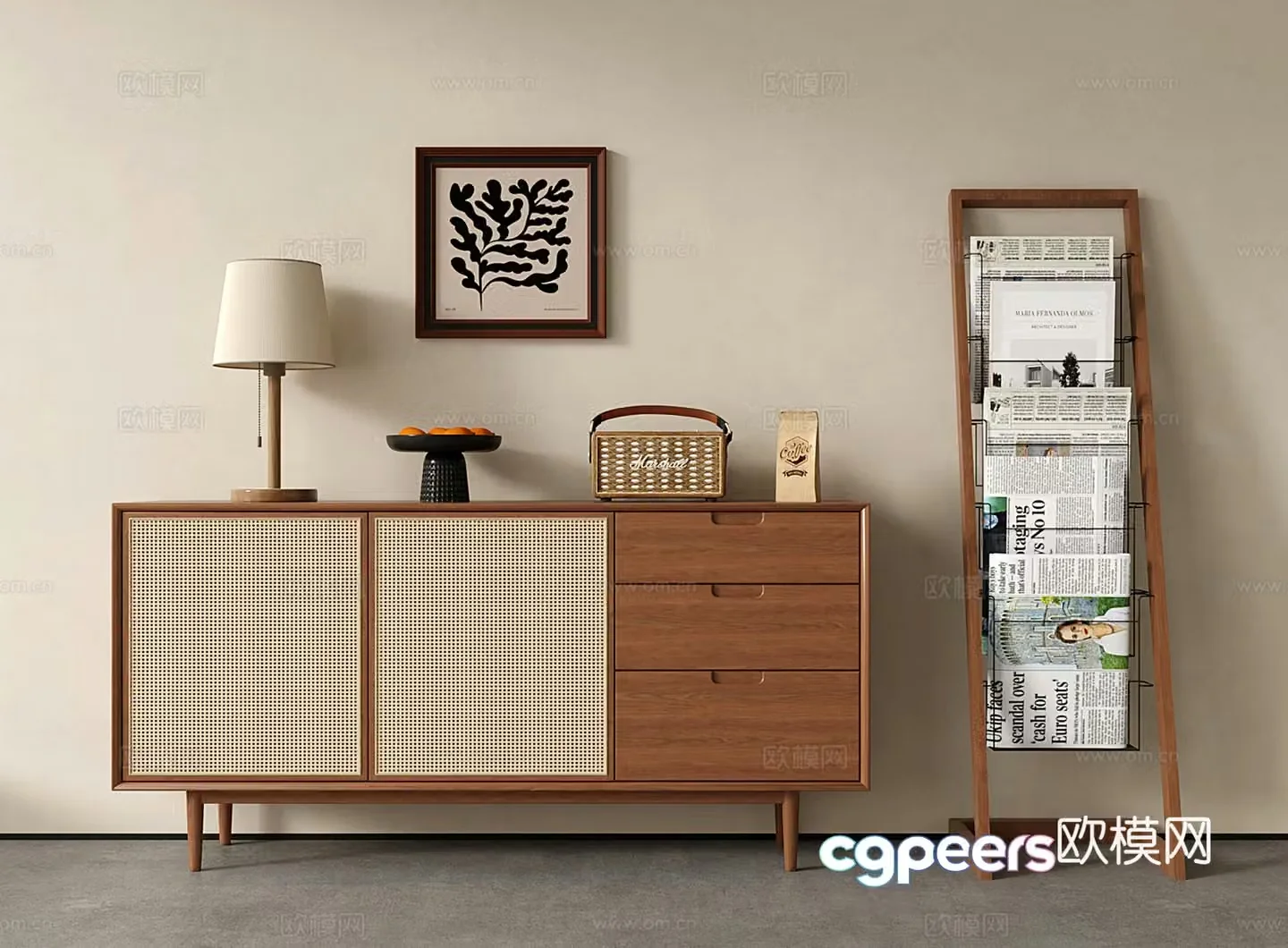 Middle-aged sideboard sideboard newspaper rack 3D model