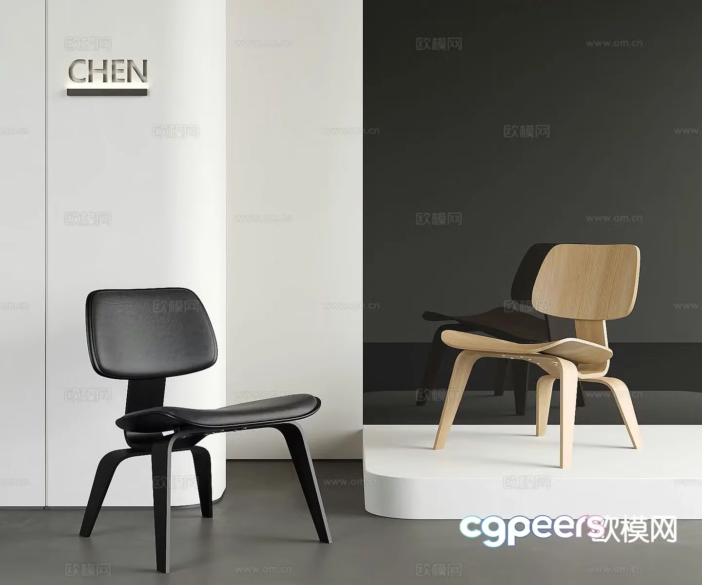 Modern solid wood chair leisure chair 3d model