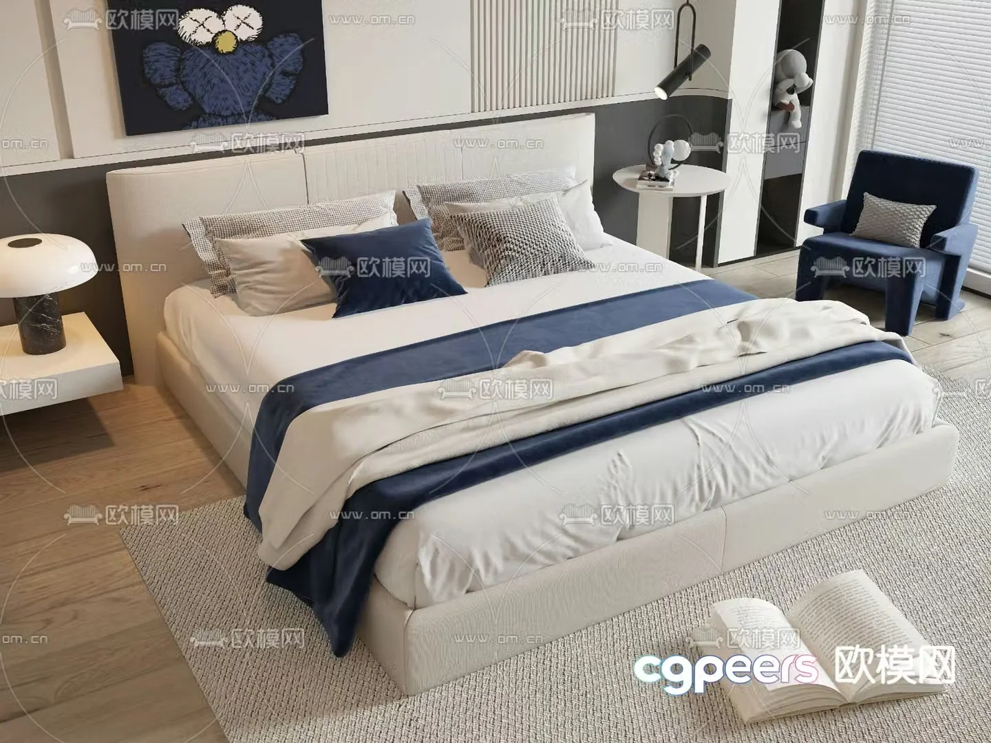 Modern double bed 3d model