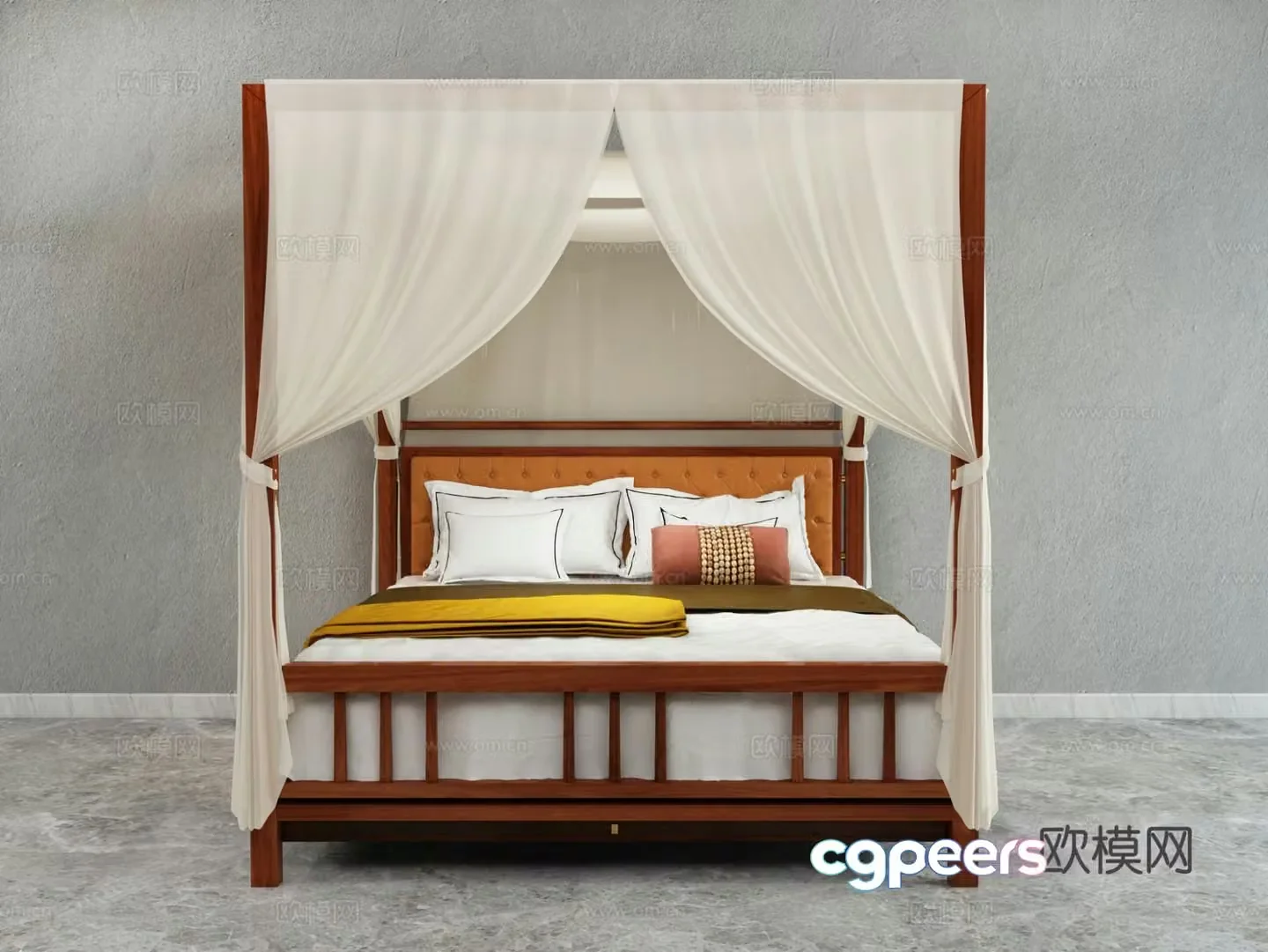 New Chinese style double bed 3d model