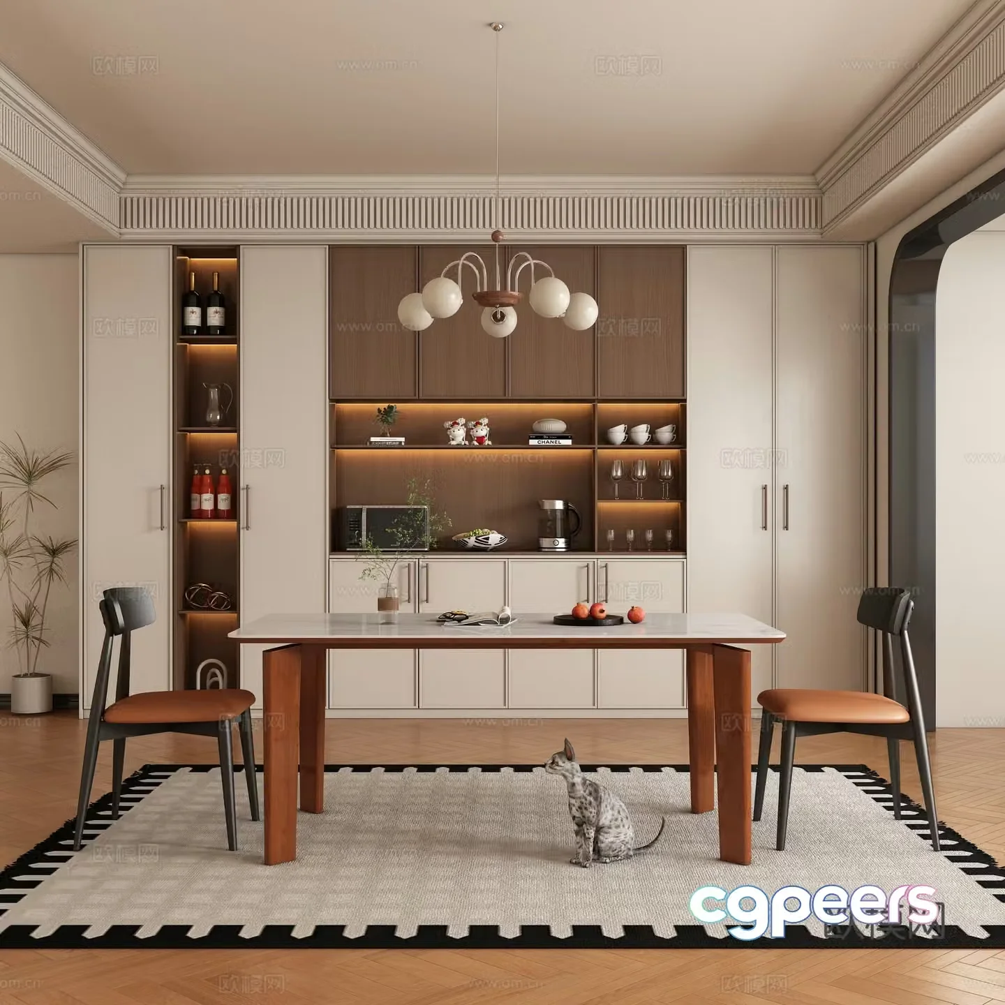 Modern medieval restaurant dining table and chair 3d model