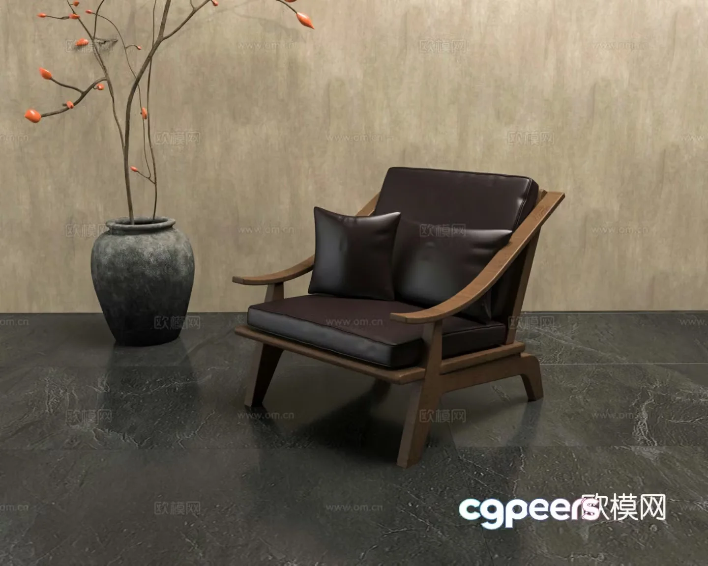Wabisa medieval Chinese single sofa lazy Zen 3D model