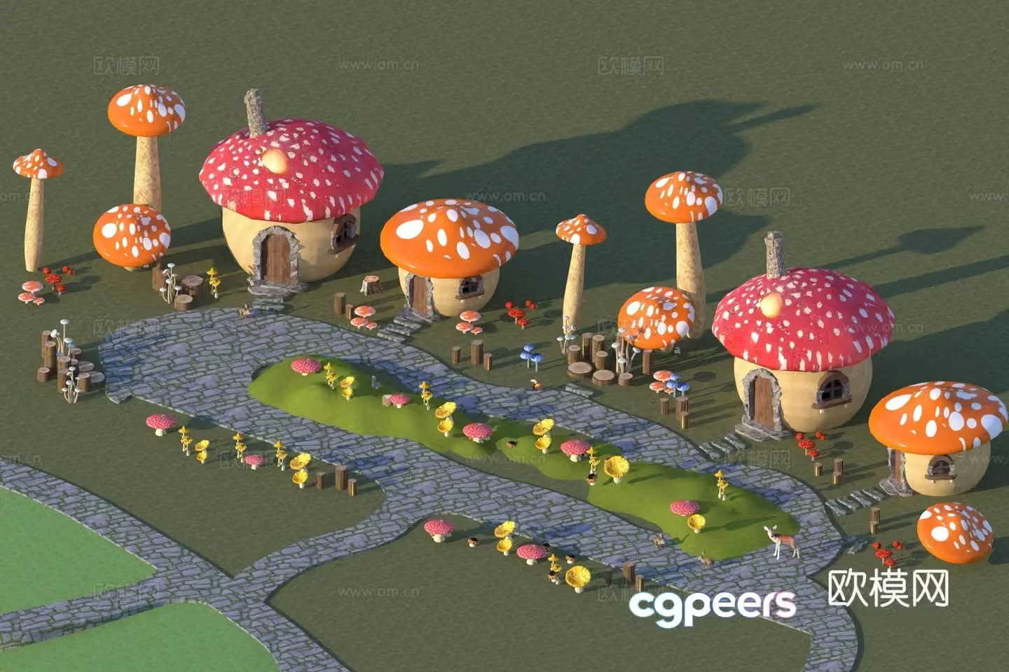 Modern colorful mushroom house 3d model
