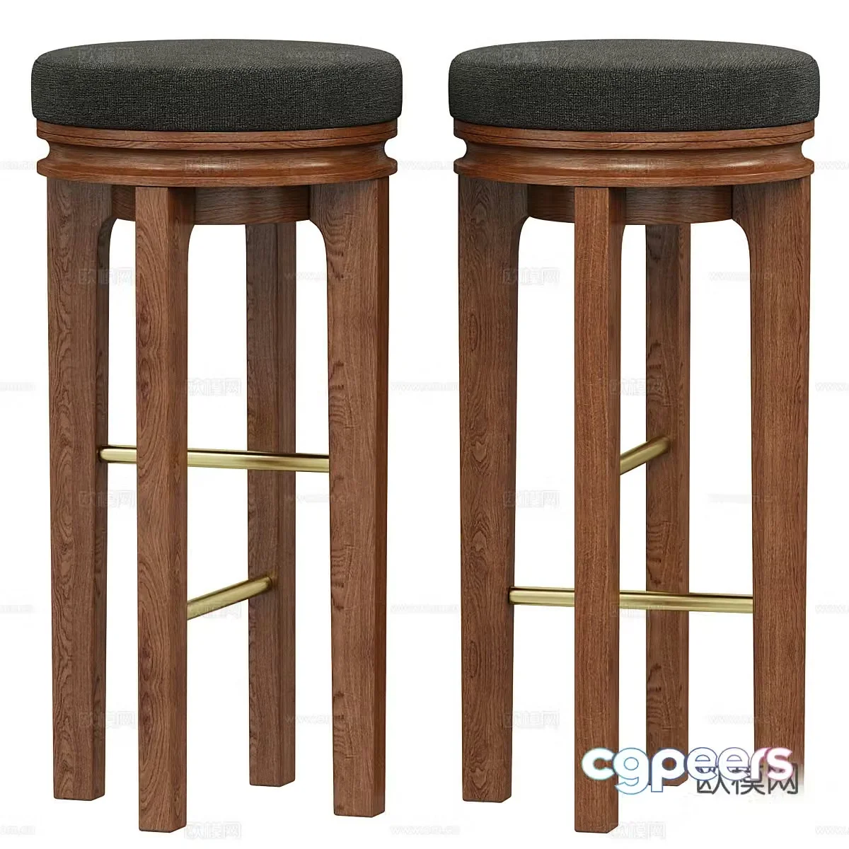New Chinese style light luxury wooden bar stool 3D model