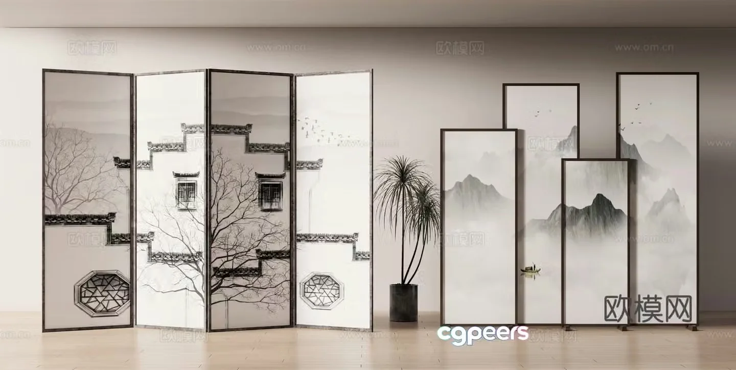 New Chinese style screen folding screen insert screen 3d model