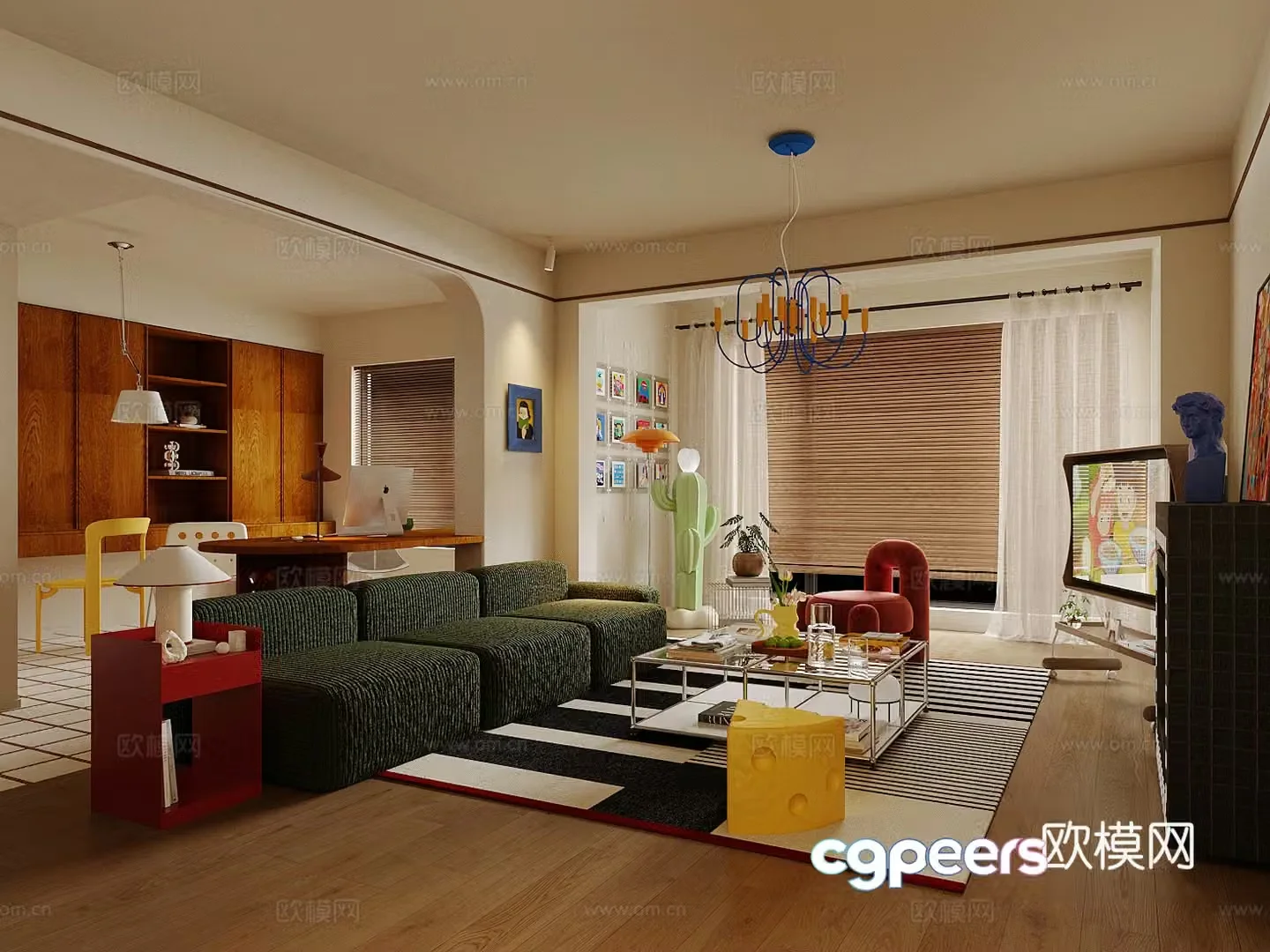 Modern home living room Bauhaus living room Memphis living room Retro style living room Dopamine living room 3d model