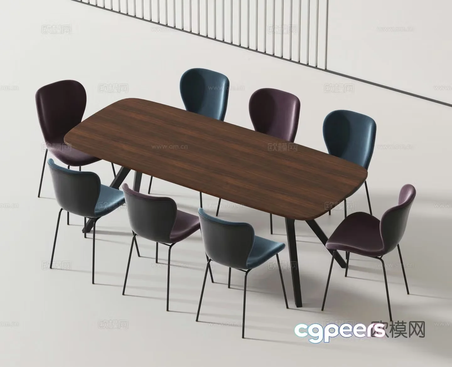Modern dining table and chairs 3d model