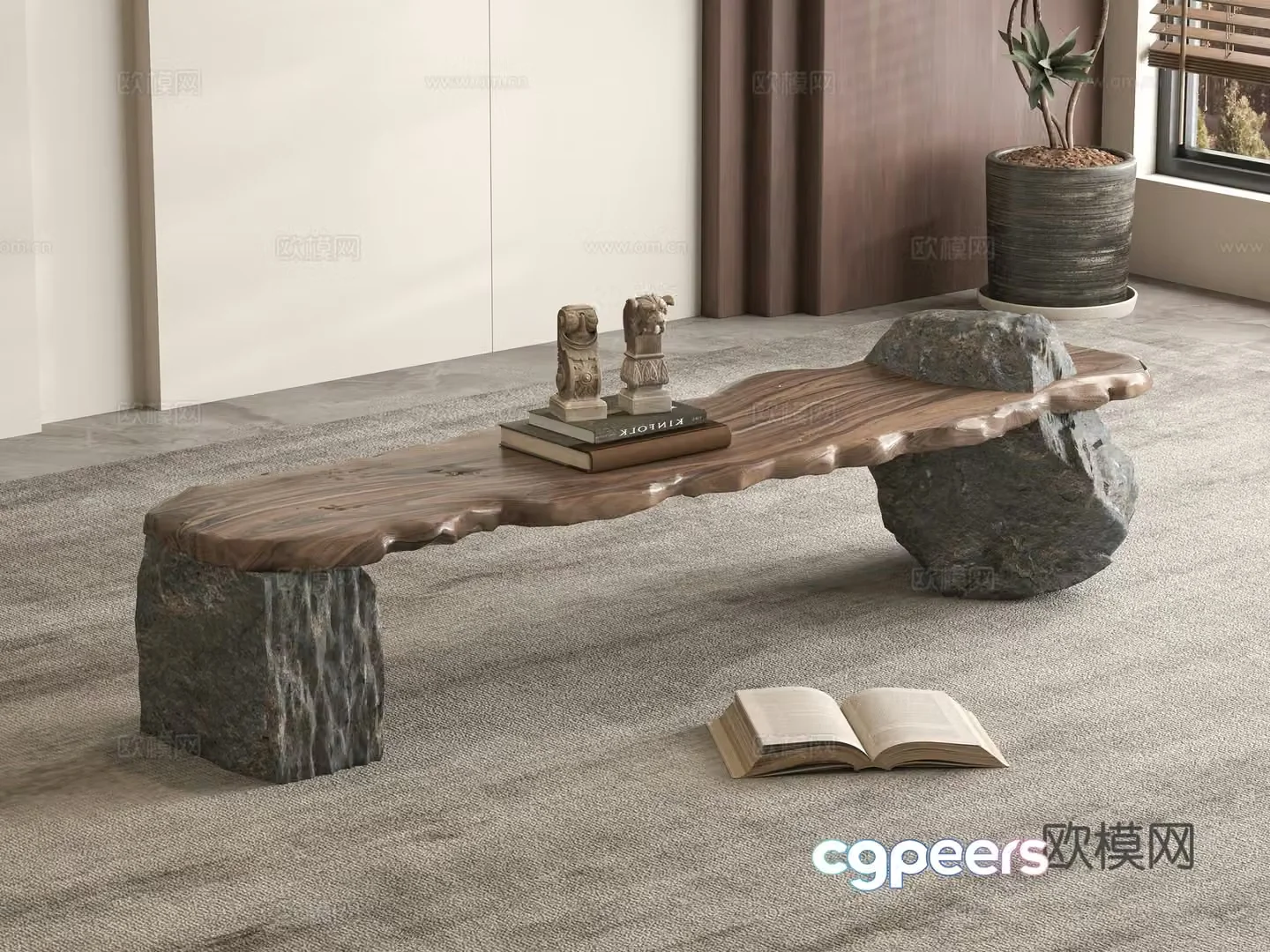 wabi-sabi stool bench wooden bench 3d model
