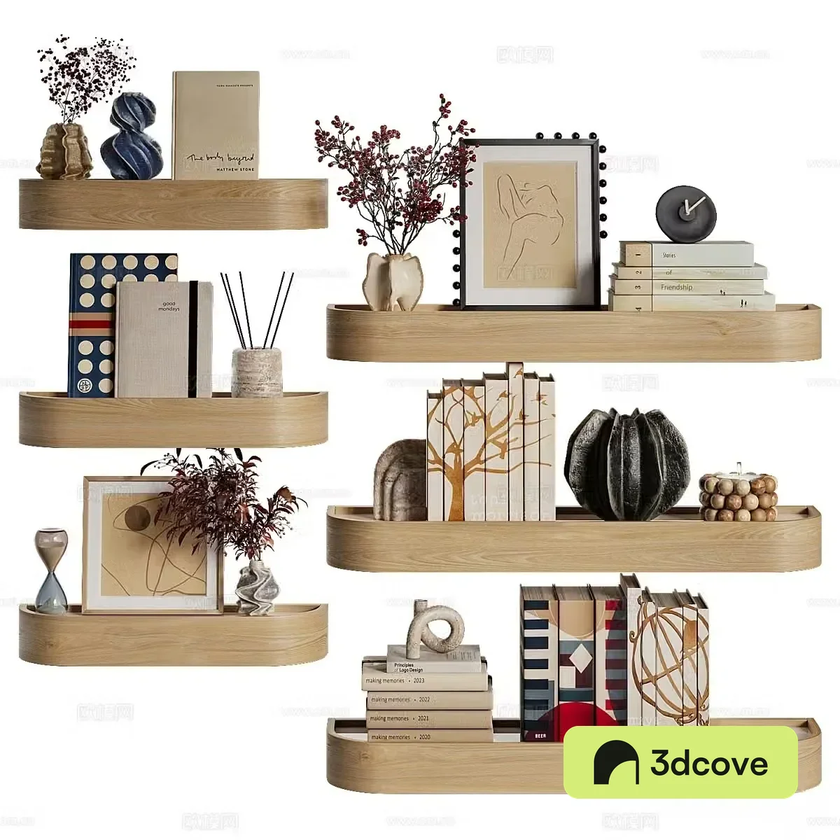 Log ornaments books vase