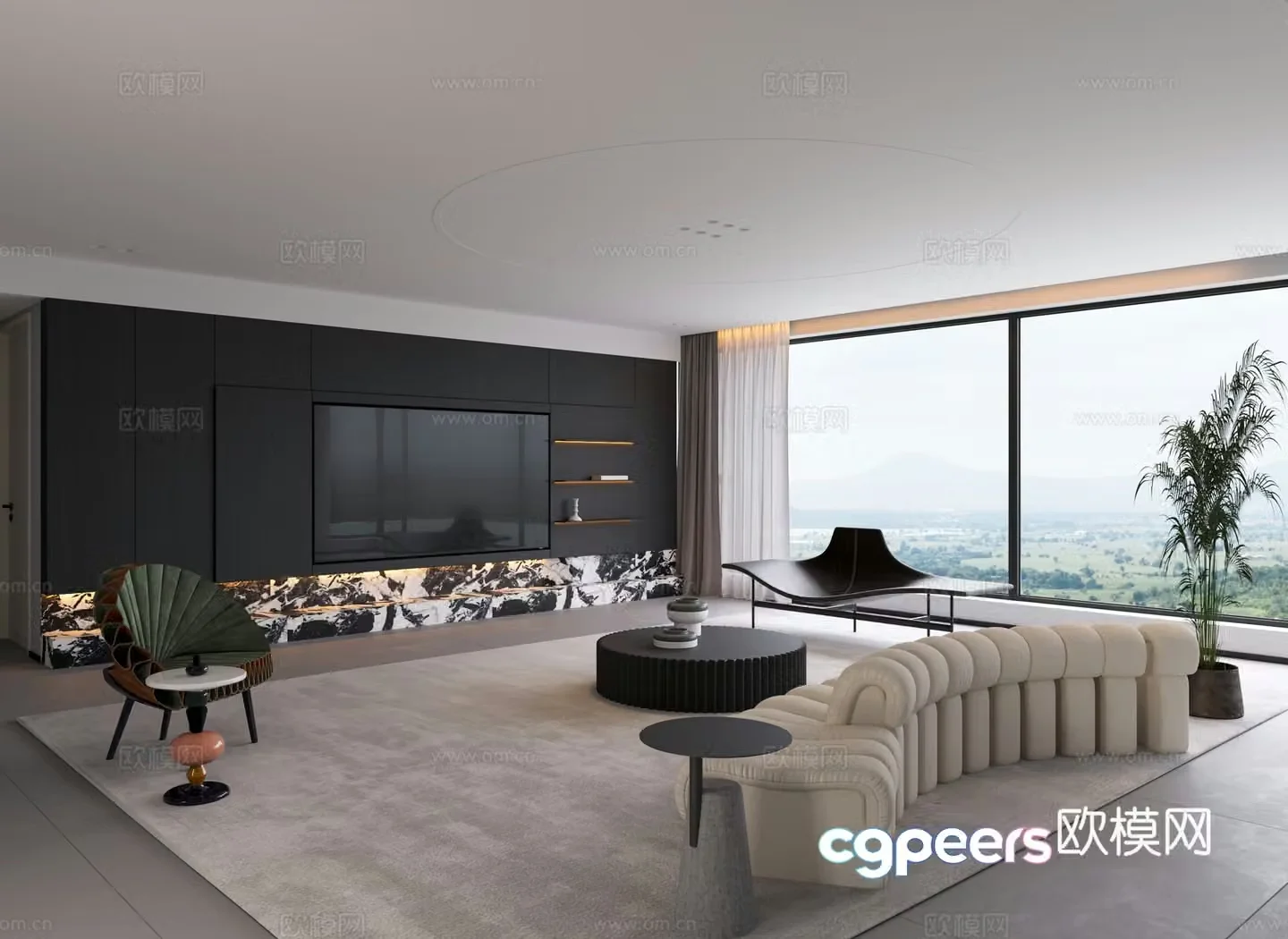 Italian minimalist living room large flat living room high-end gray living room horizontal hall living room 3D model living room without lights