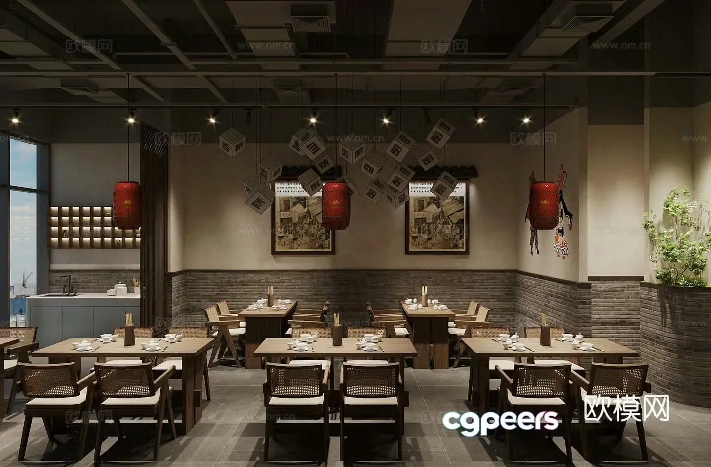 Chinese restaurant fast restaurant noodle restaurant 3d model