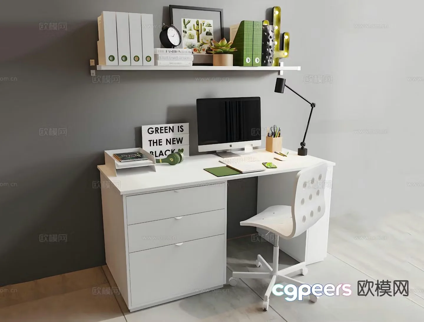 Modern desk study table computer desk computer chair 3d model