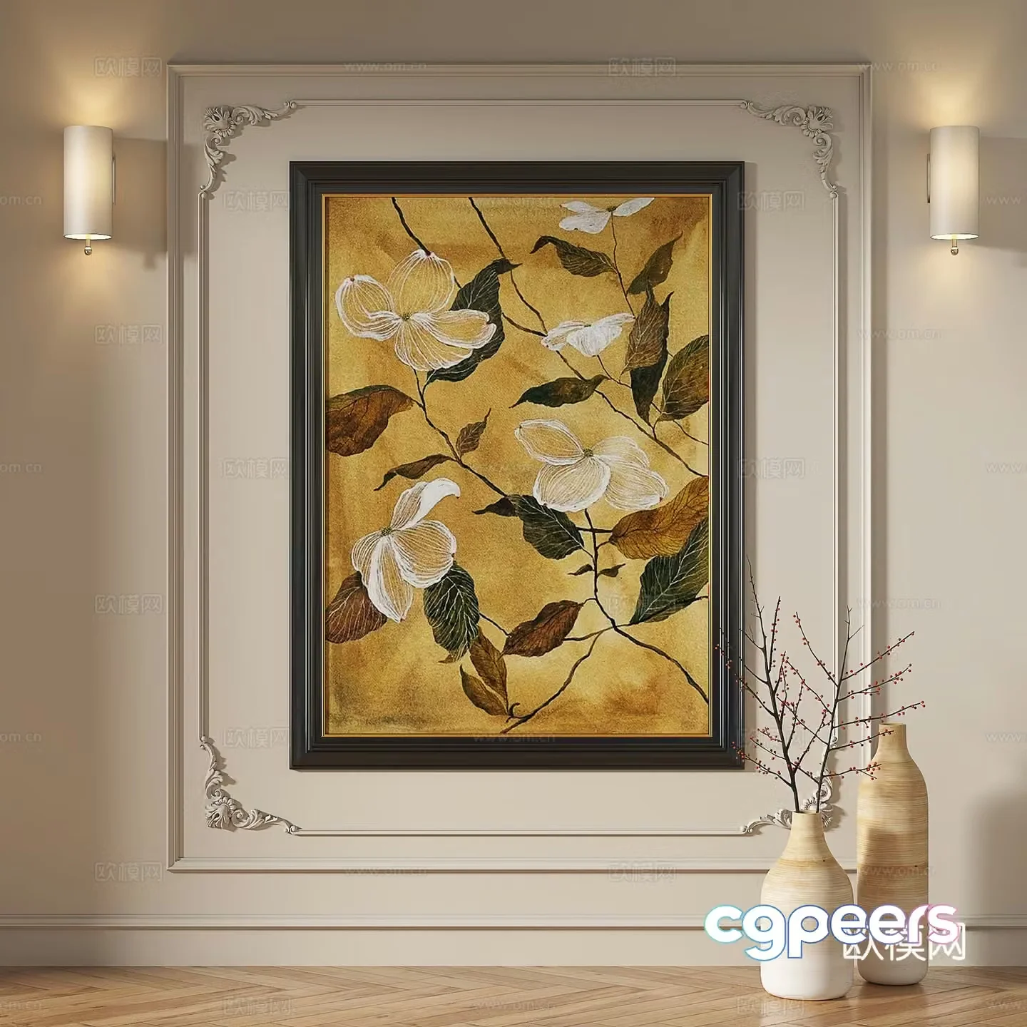 French medieval retro oil painting light luxury abstract modern European classical decorative painting 3d model