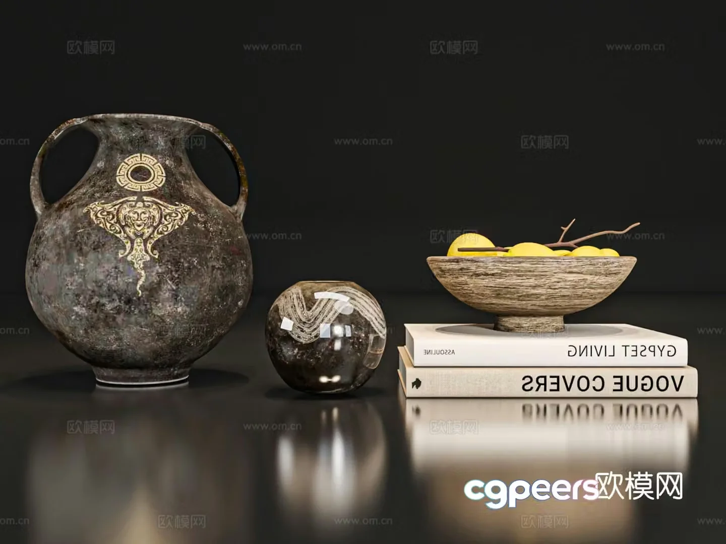 Wabi-sabi ornaments books vase 3d model