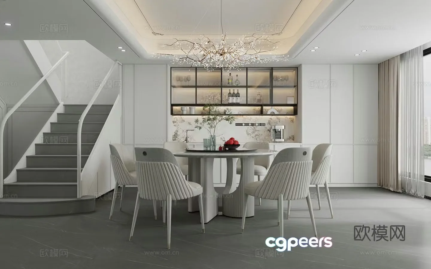 Modern light luxury restaurant 3D model