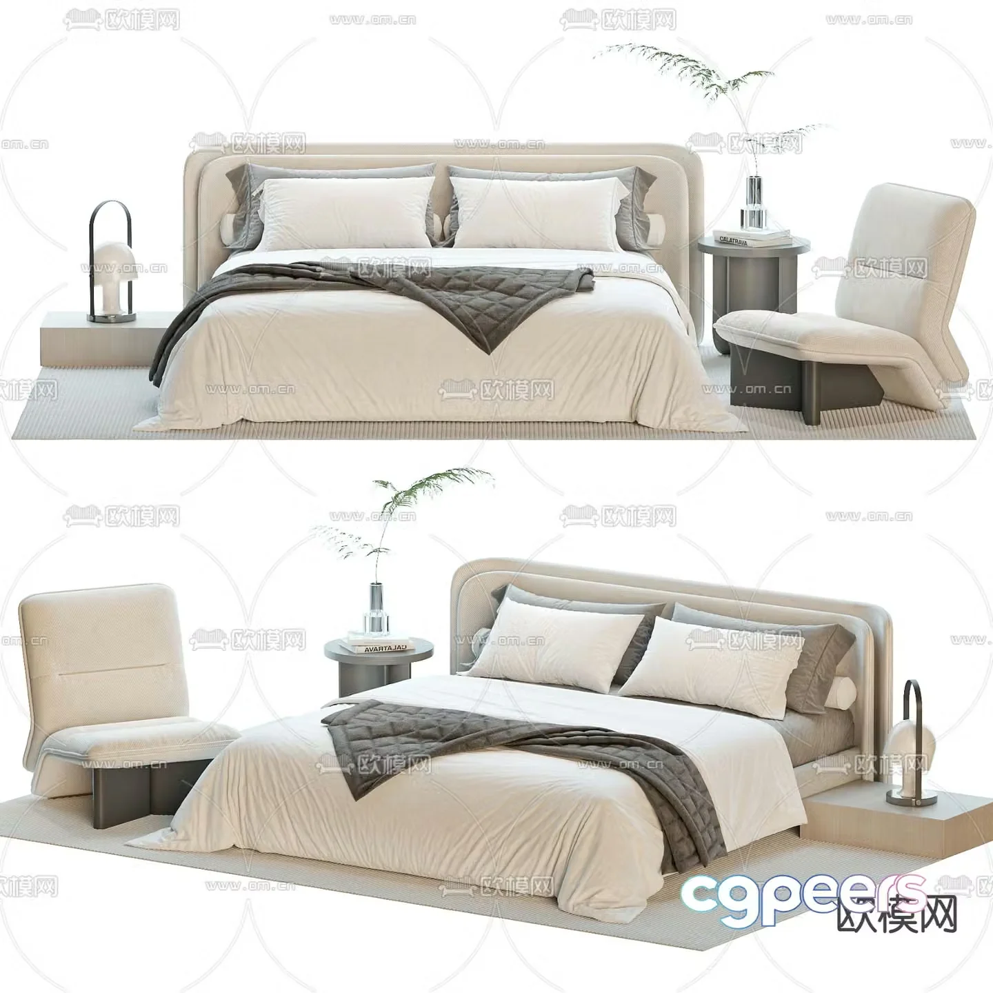 Modern double bed 3d model