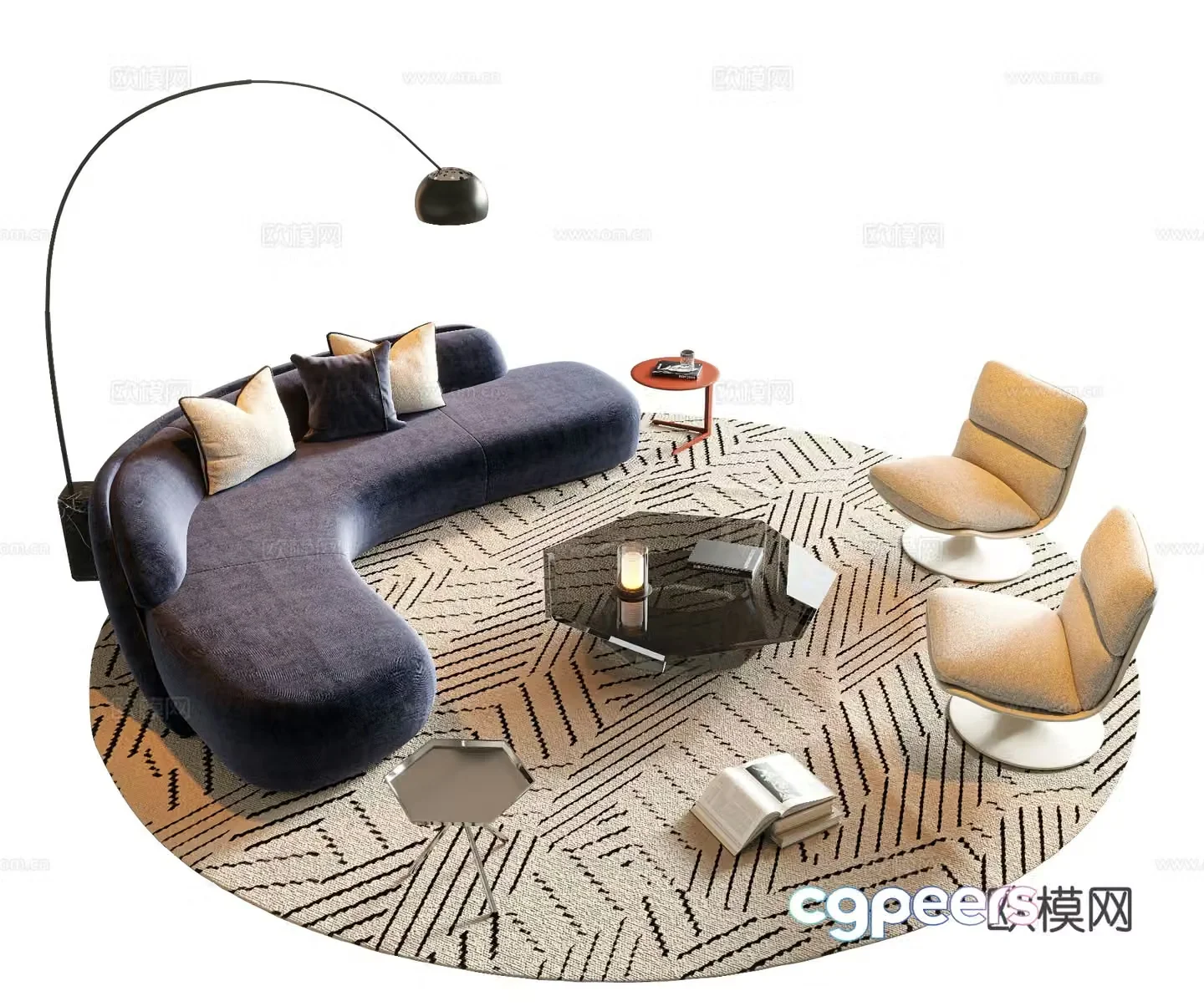 Cream style modular sofa curved sofa 3d model