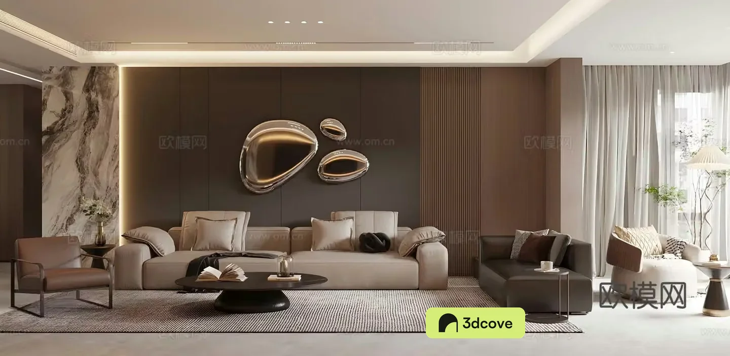 Light luxury Italian-style home living room high-end gray living room without lights sofa coffee table combination side table