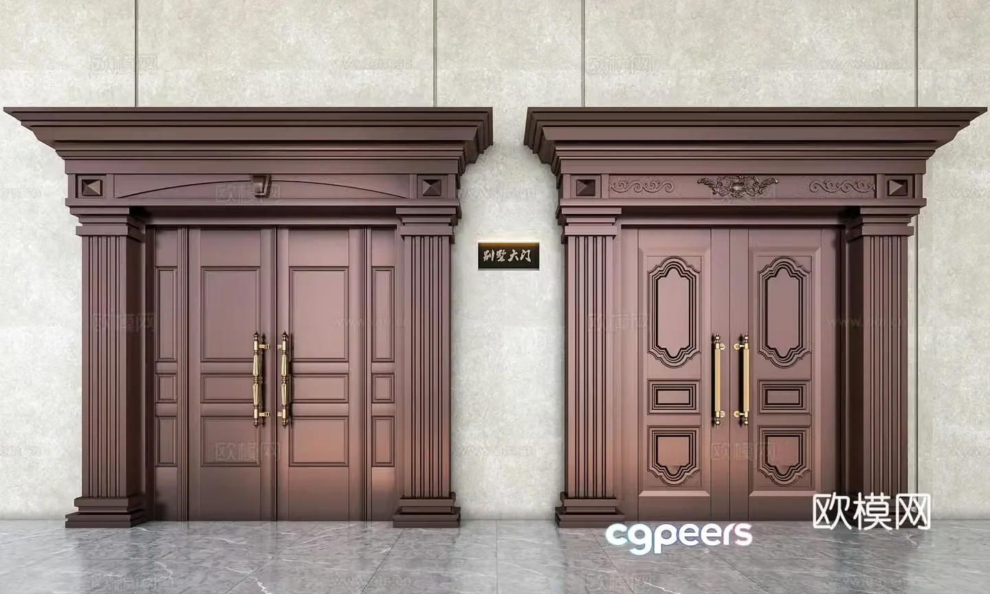 The entrance villa four-open copper door villa entrance copper door villa mother-child entrance door entrance villa door 3D model