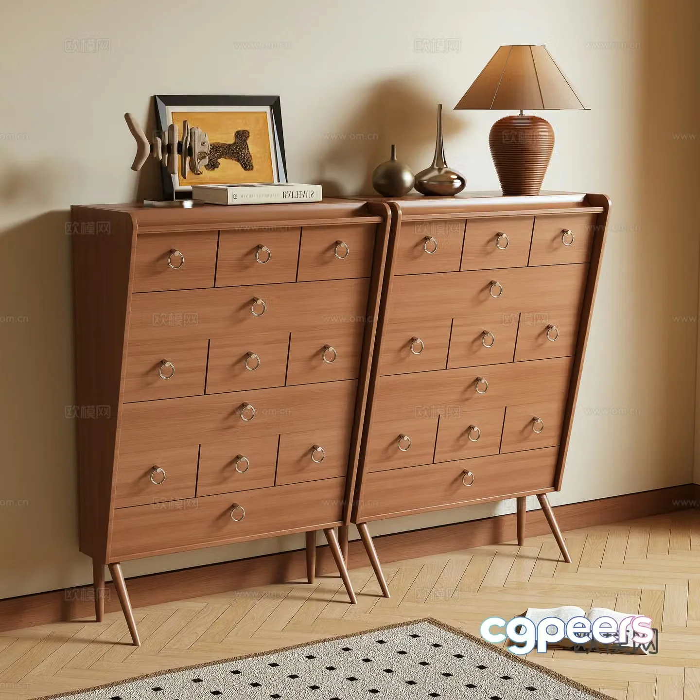Retro storage cabinet side cabinet high cabinet 3d model