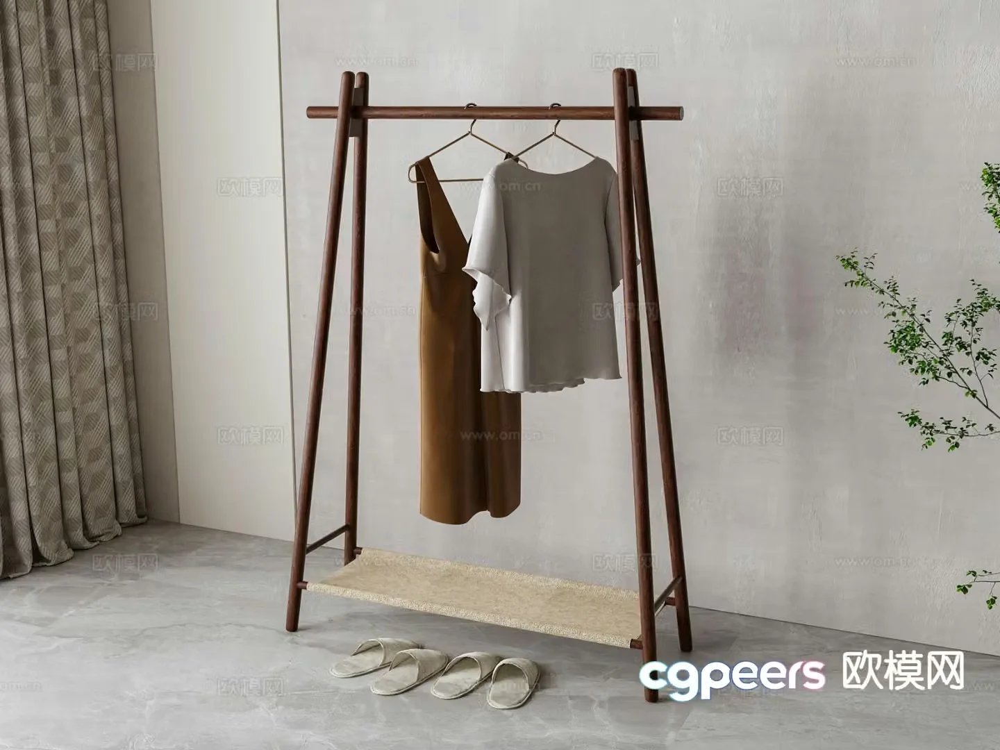 American style clothes rack coat rack floor-standing clothes rack 3D model