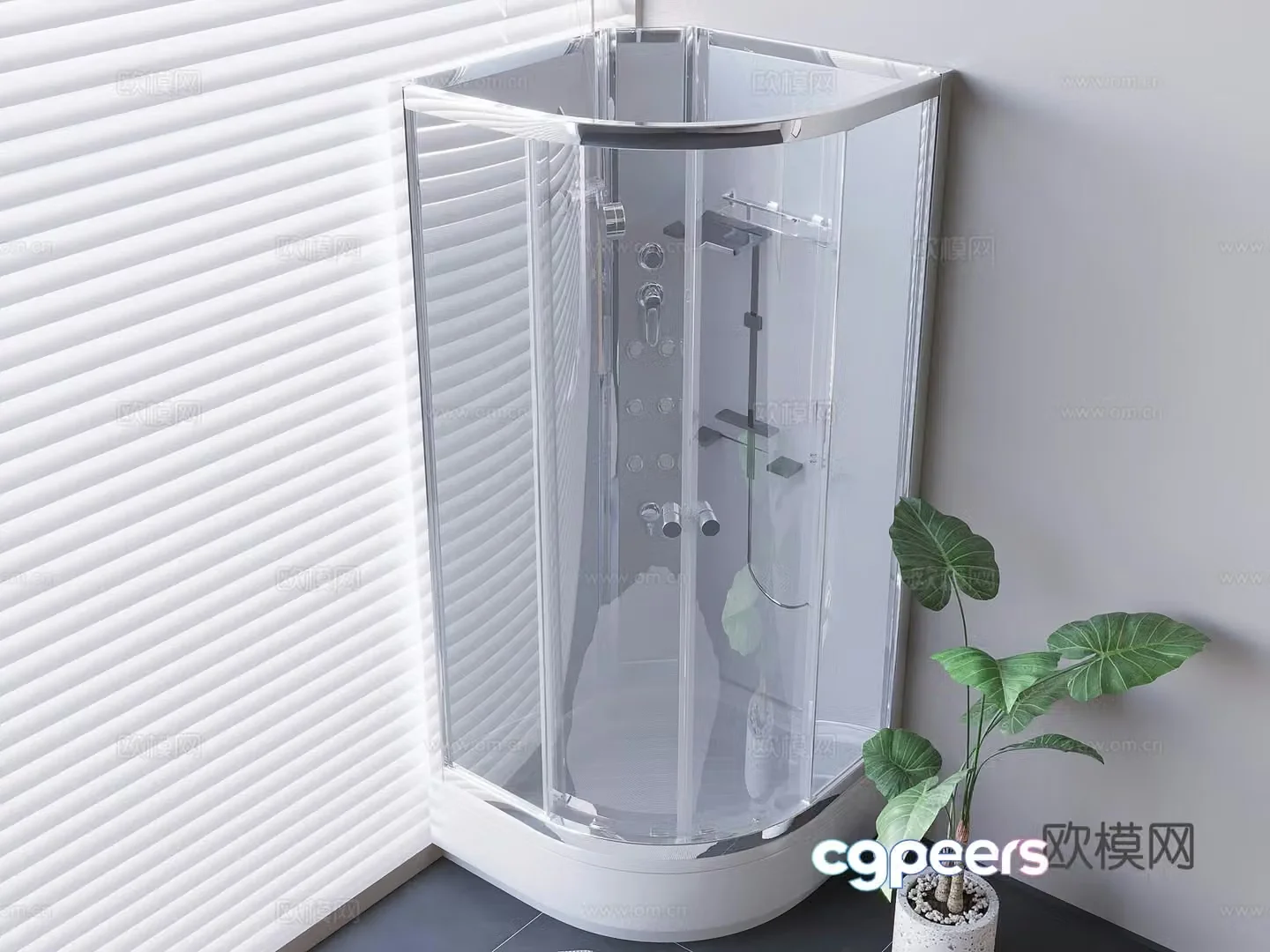 Curved glass shower room 3d model