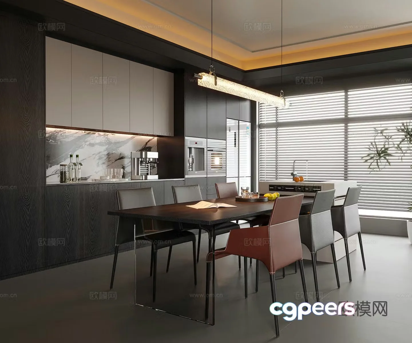 Modern restaurant wine cabinet sideboard island dining table 3D model