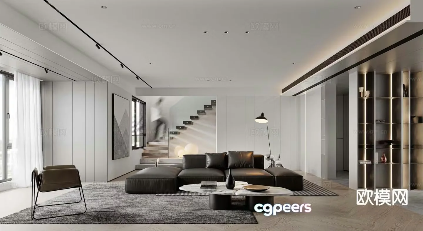 Black and white gray living room 3d model