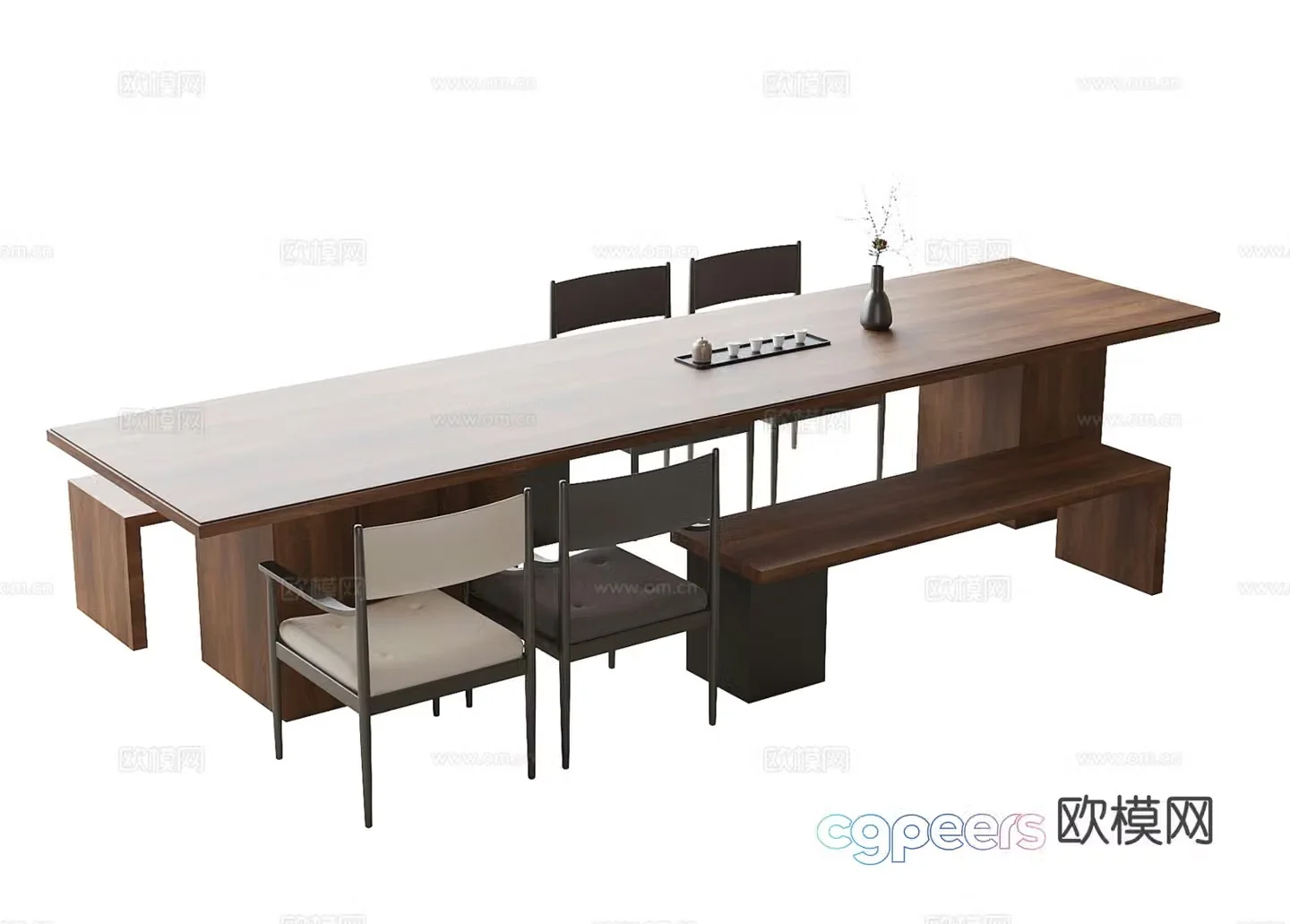 Wabi-sabi dining table and chairs 3d model