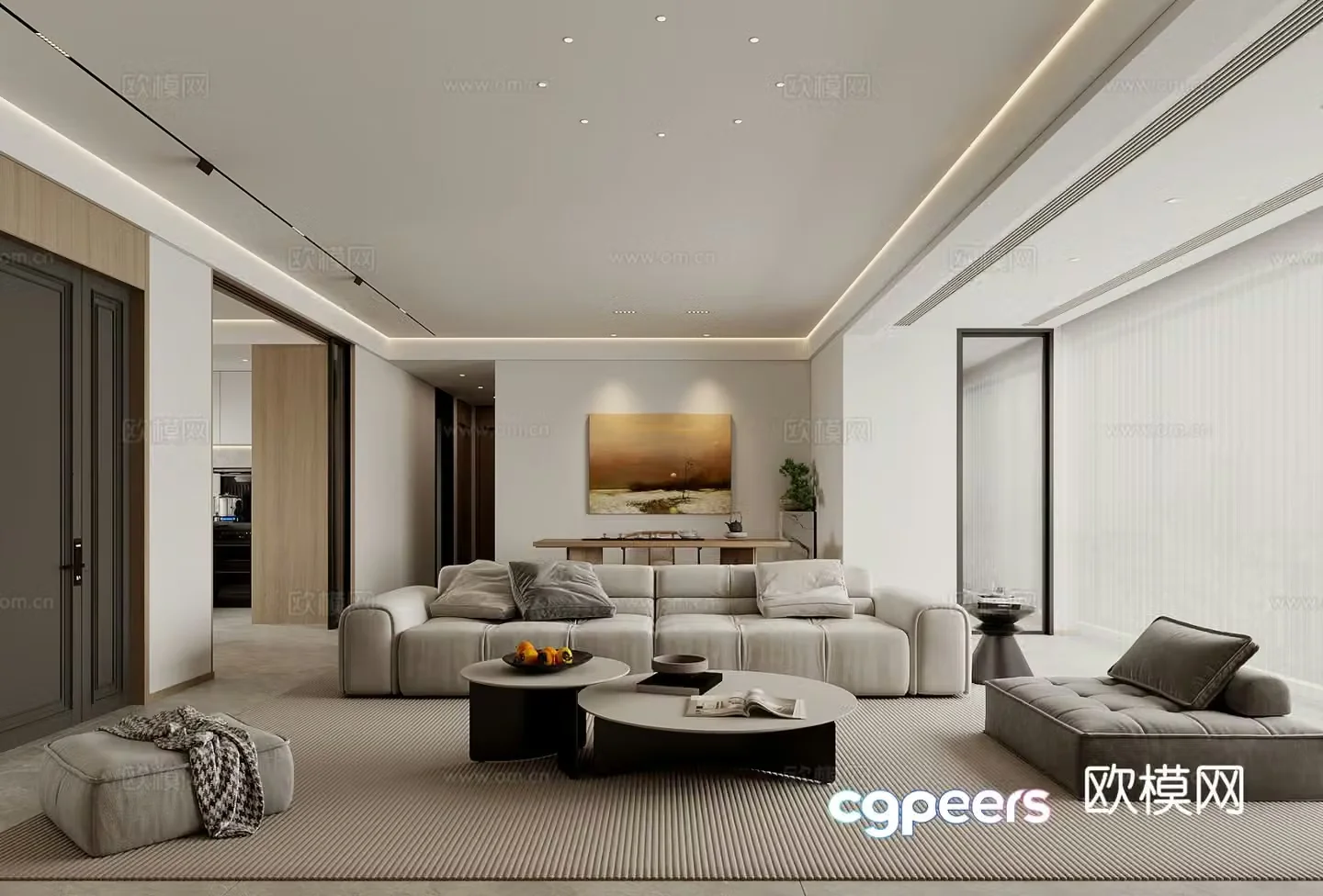Modern living and dining room 3d model