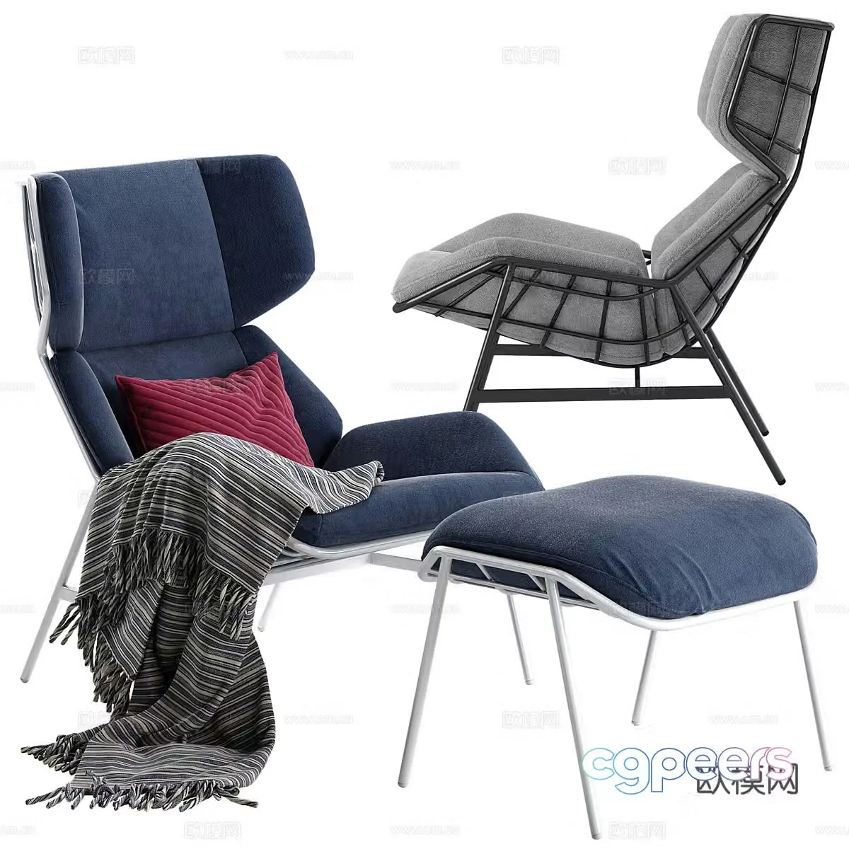 sofa chair leisure chair footstool 3d model