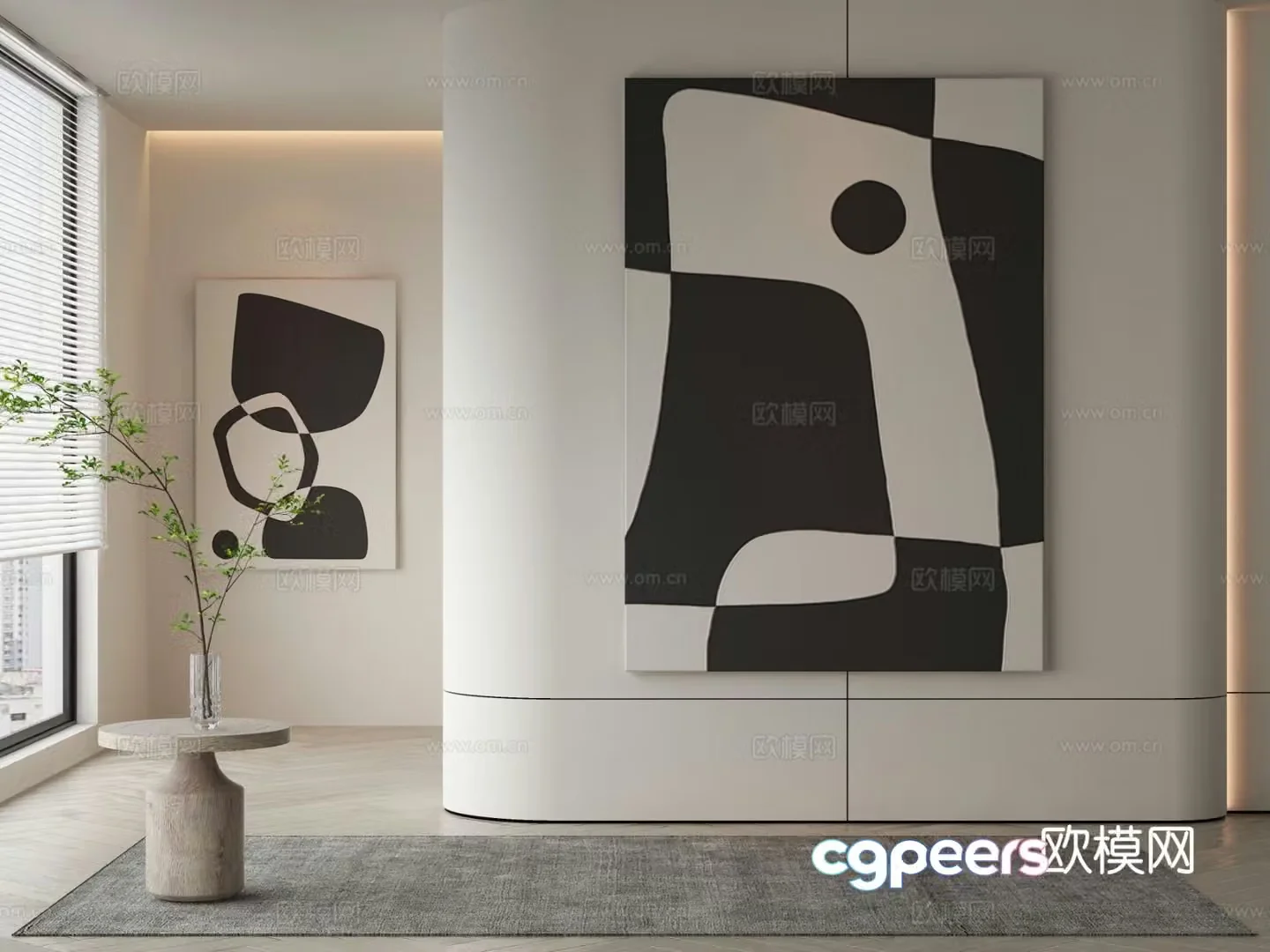 Modern decorative painting black and white painting hanging painting 3d model