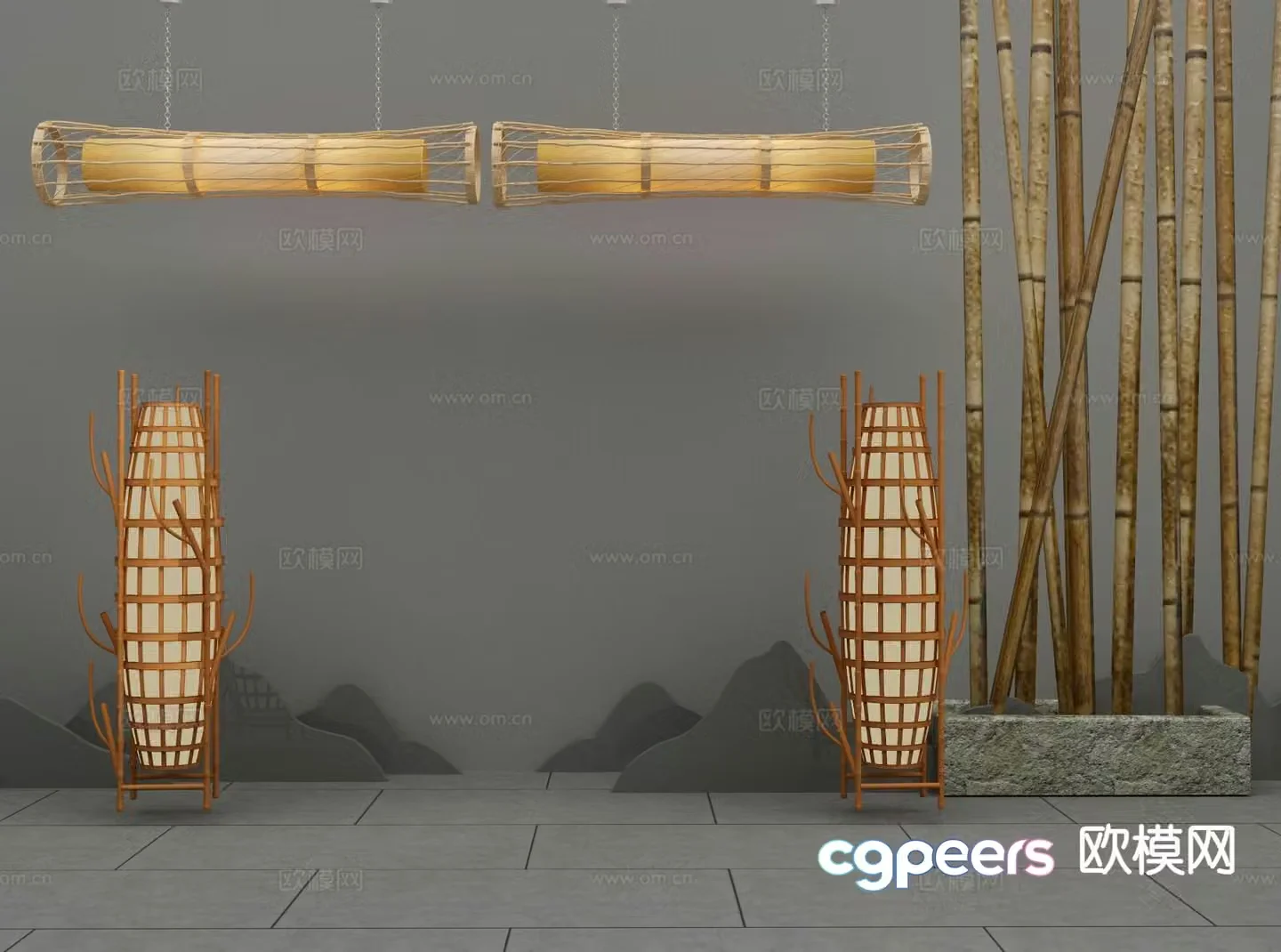New Chinese style chandelier floor lamp 3d model