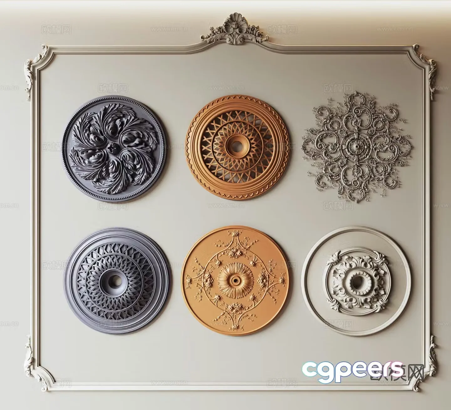 French gypsum lamp plate gypsum components carving gypsum decorations circular gypsum wall decoration 3D model