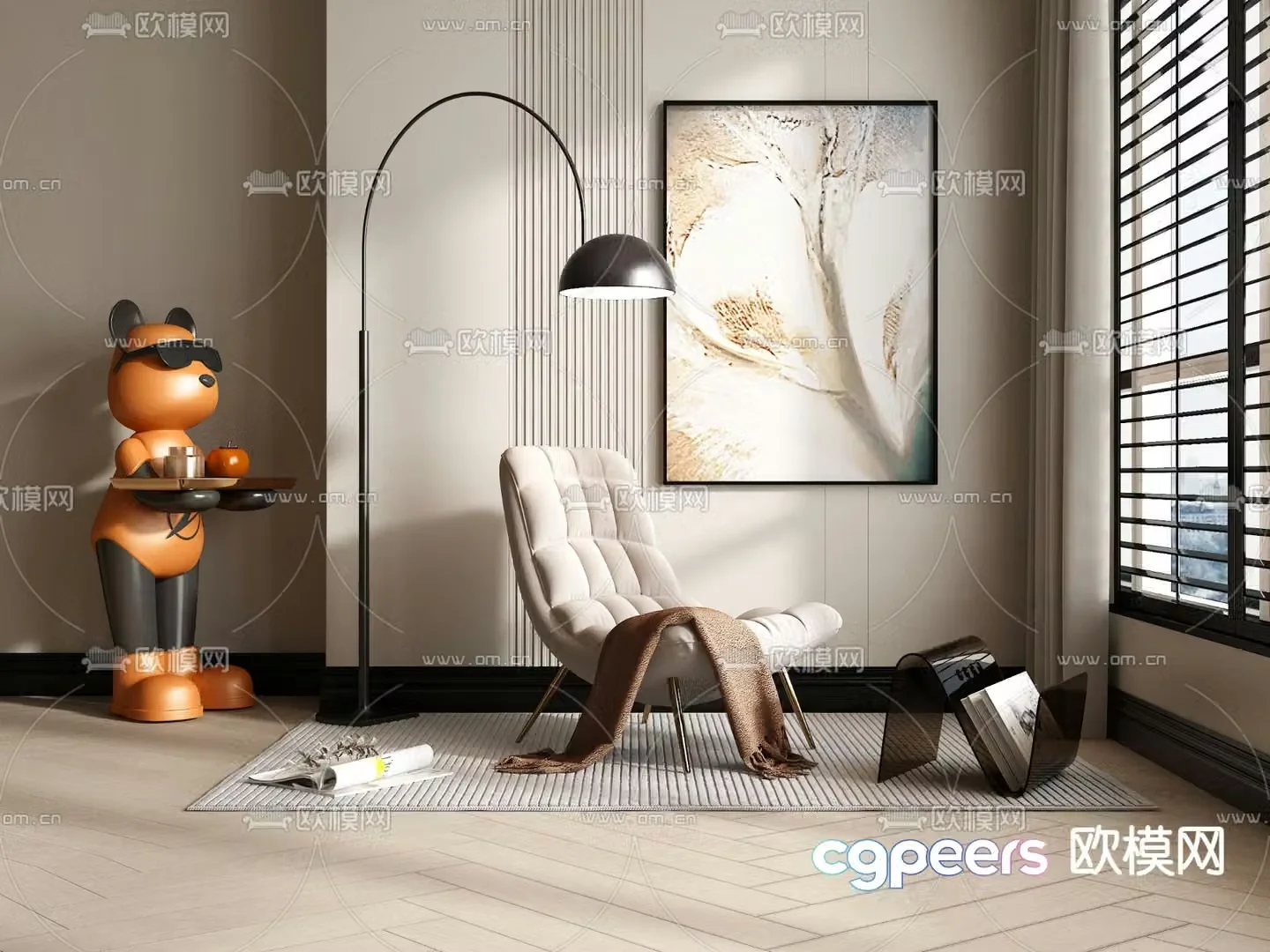 Leather lounge chair leisure chair footrest 3d model