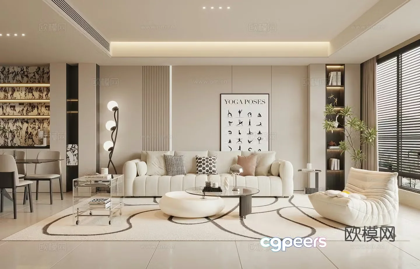 Modern Cream Style Restaurant 3D Model