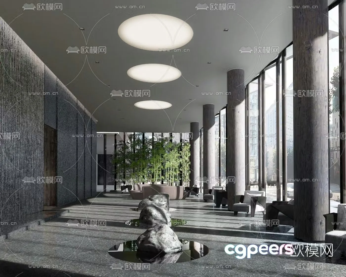 Modern hotel lobby seating area 3d model