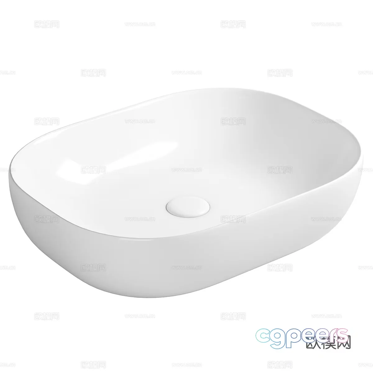 A White Sink With A Small Drain 3D Model – 21412 – VRAY Render