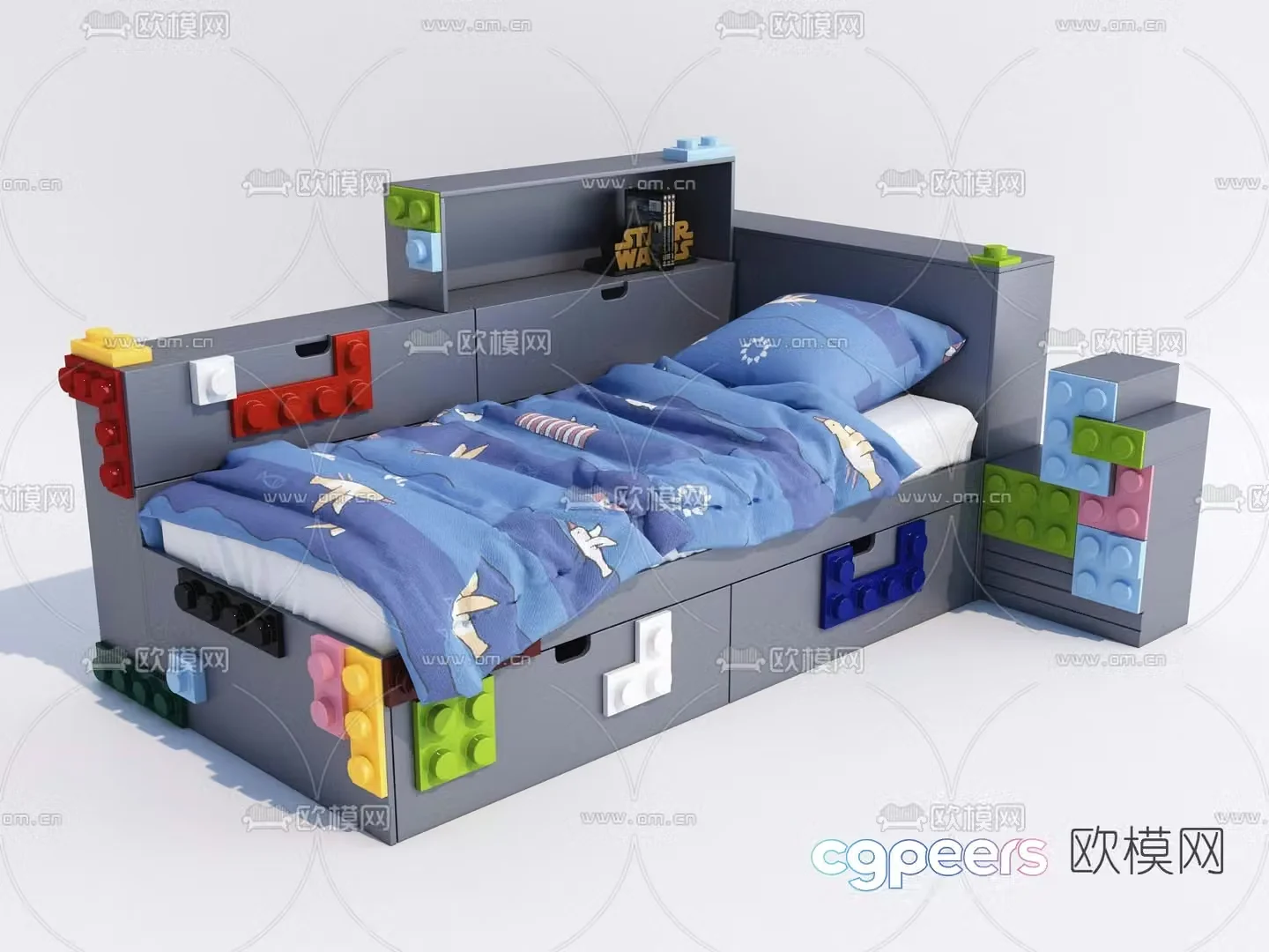 Modern fabric children’s bed 3d model