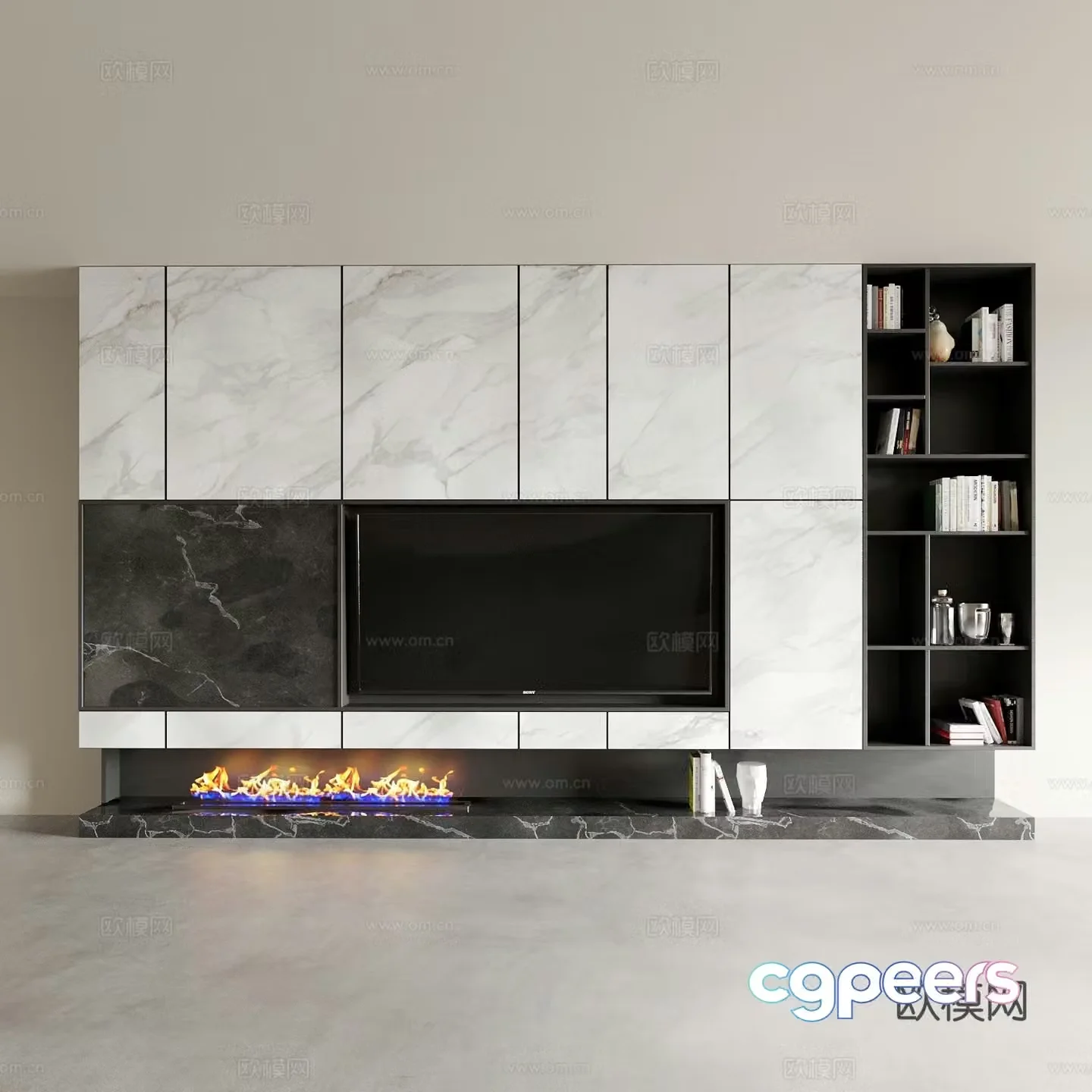 Modern integrated TV cabinet TV background wall 3D model