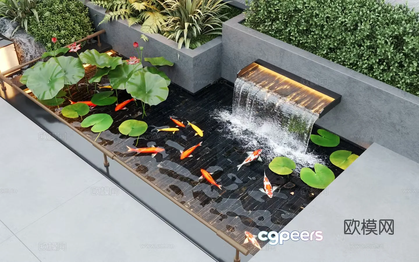 Modern water landscape garden waterscape water bowl stacked water water drop 3d model