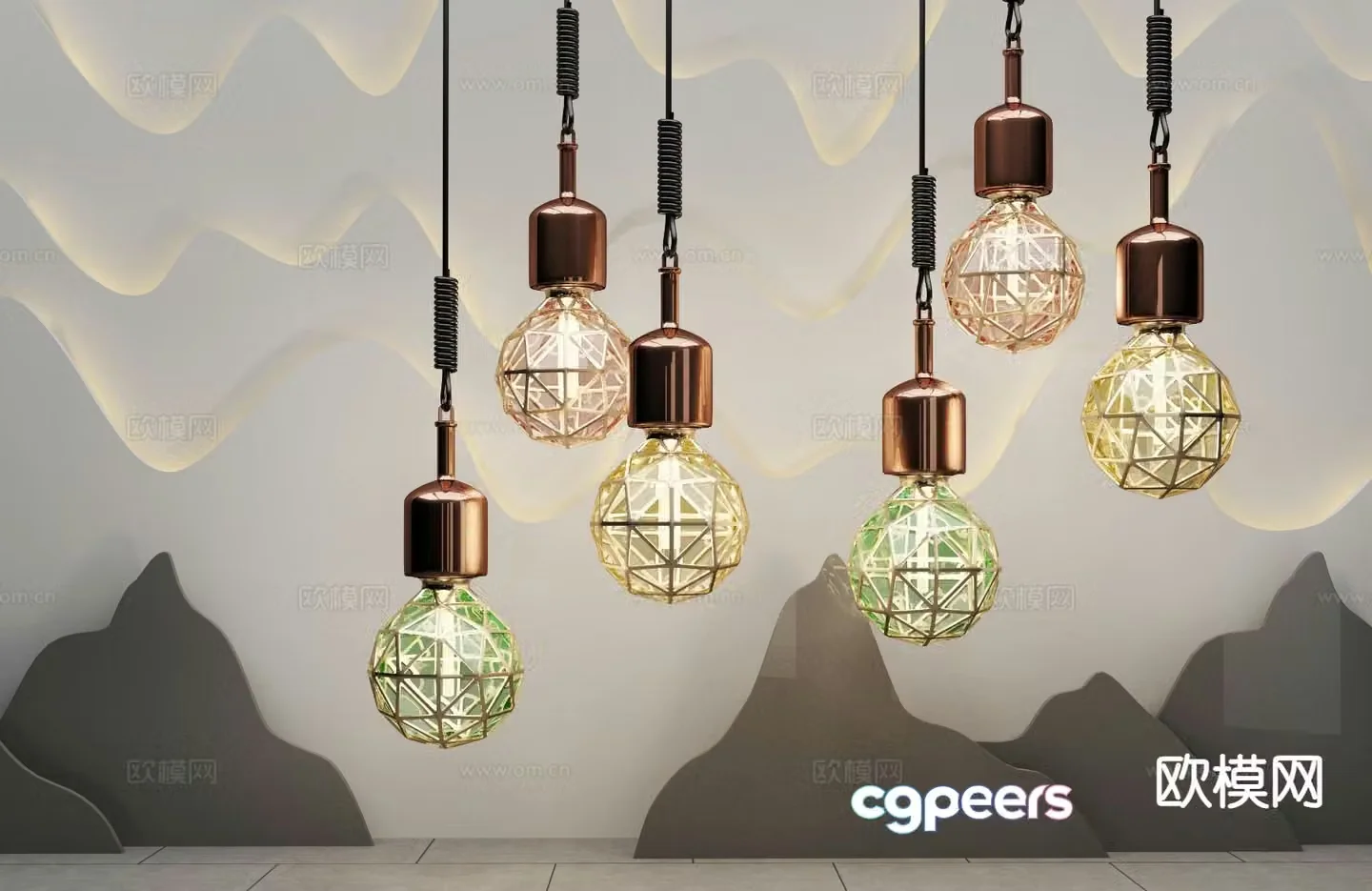 New Chinese style chandelier glass chandelier 3d model