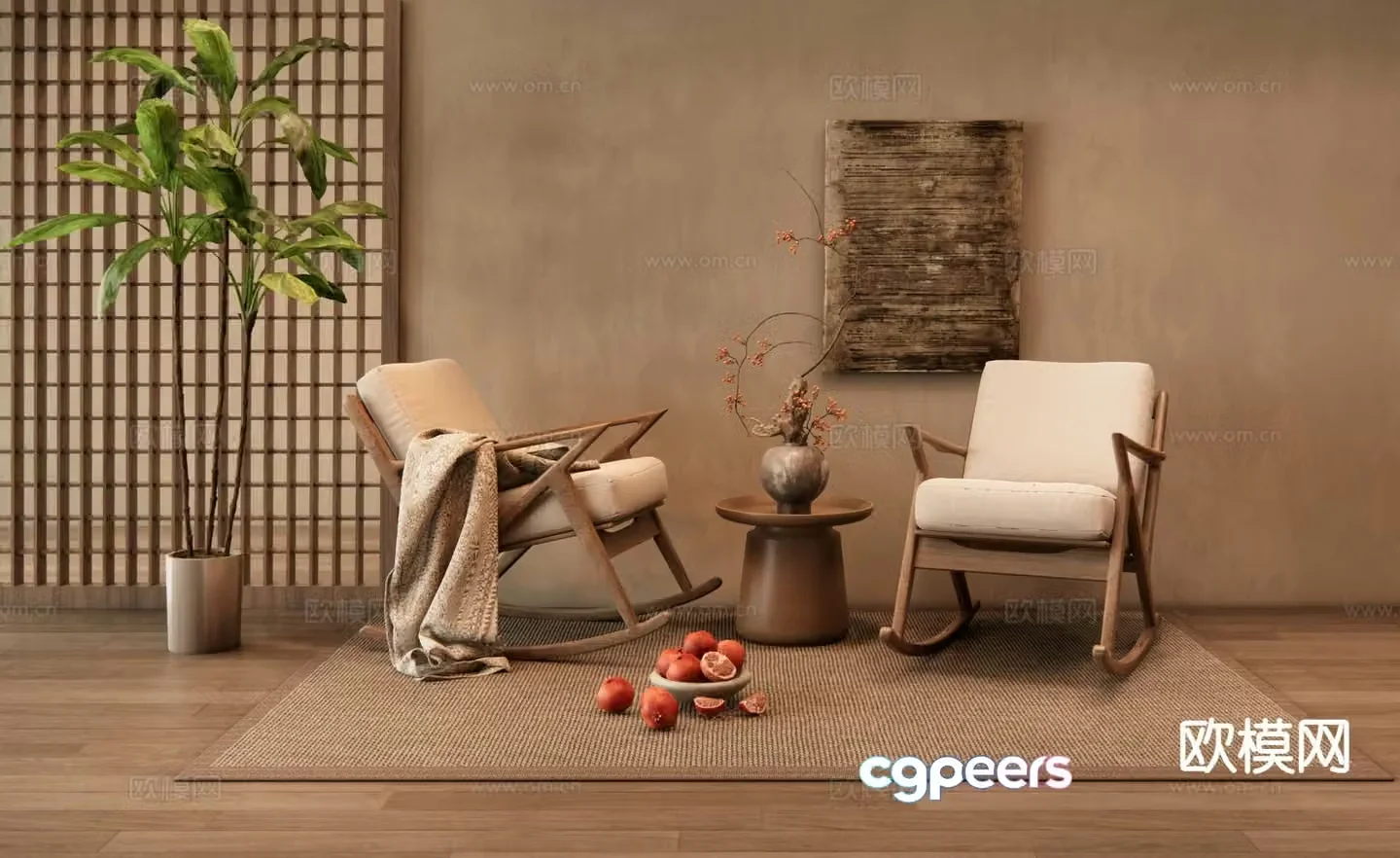 Wabi-sabi rocking chair lounge chair leisure chair 3d model